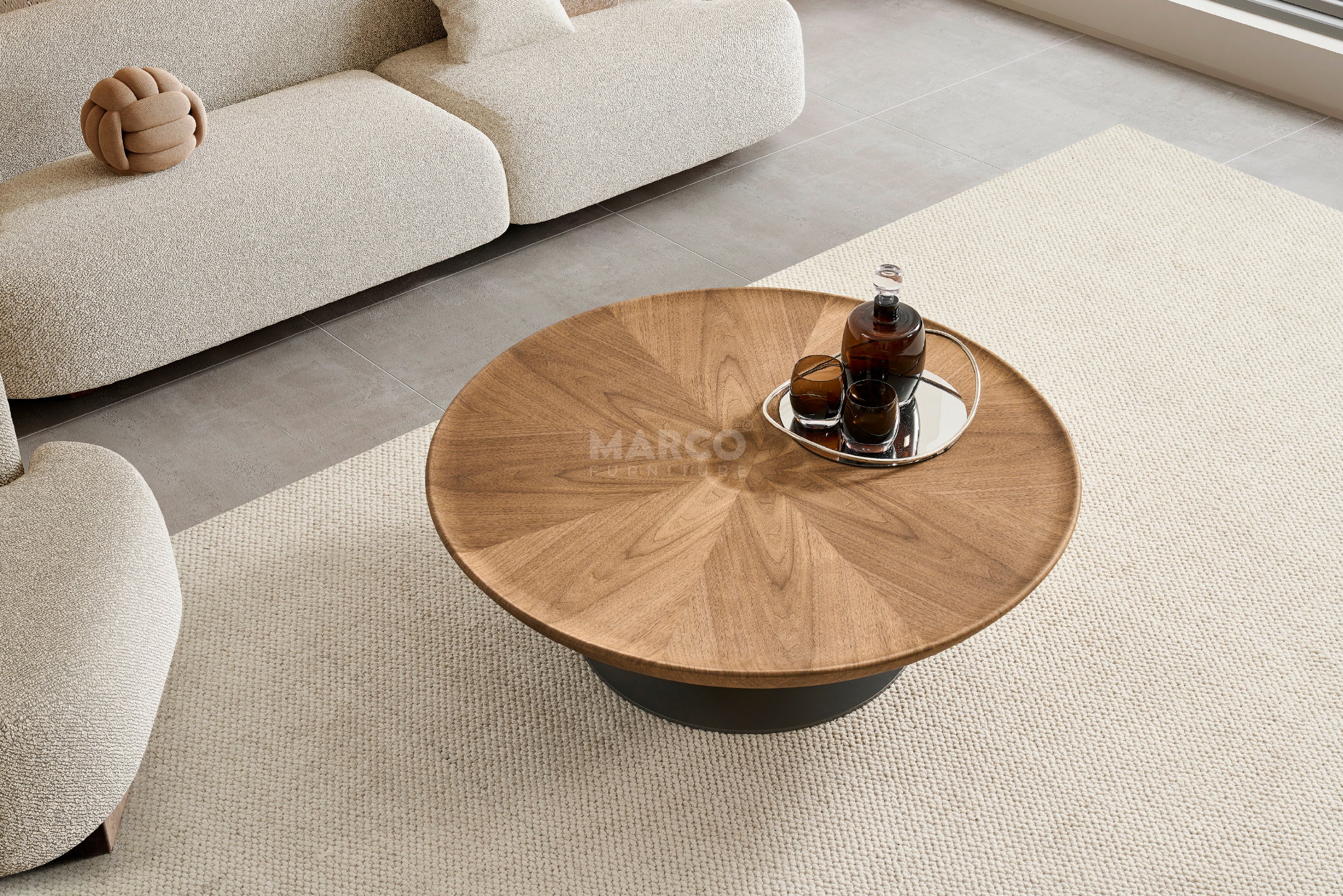 Amazon Round Walnut Coffee Table With Titanium Base (Single Piece) - Image 8