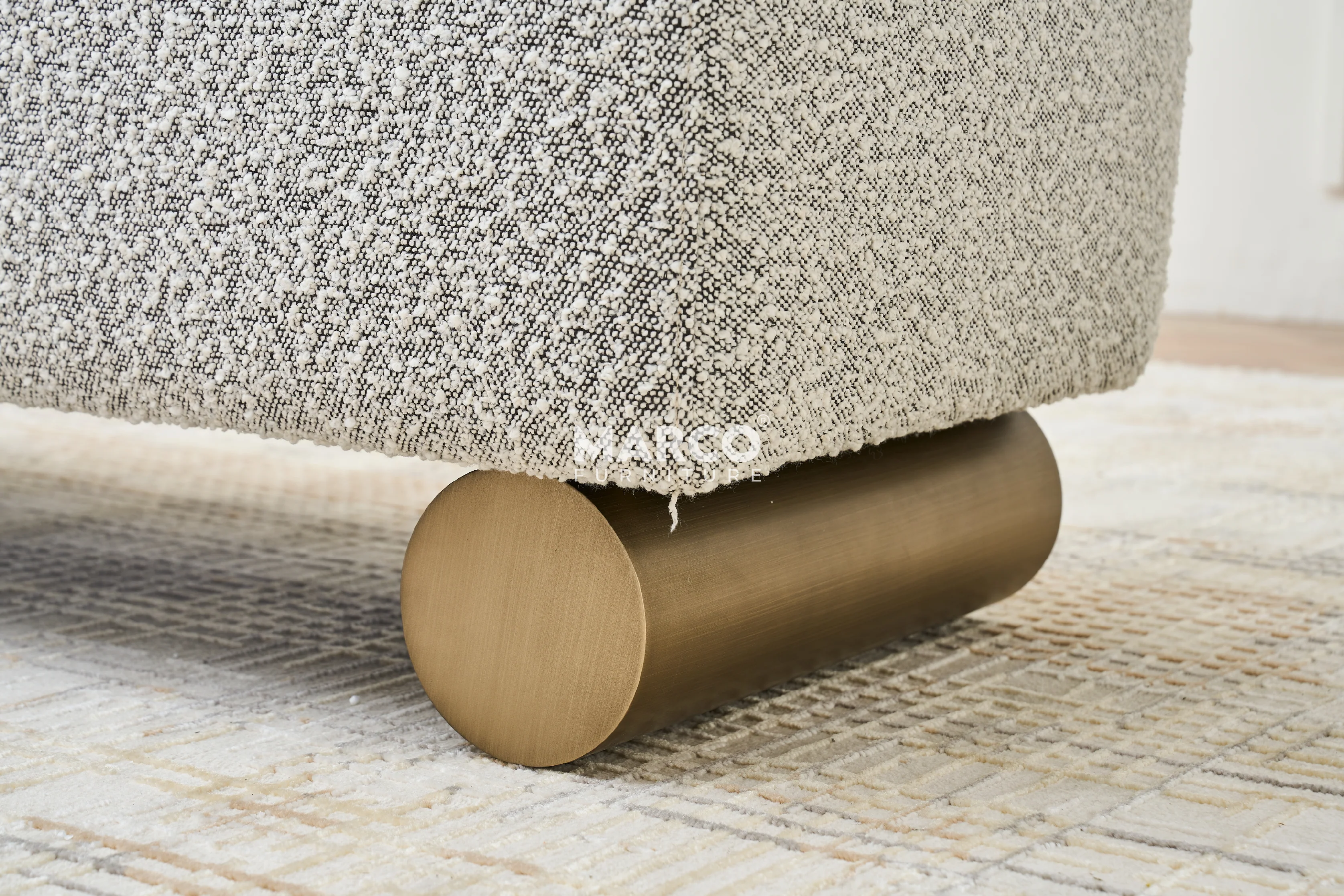 Amore Boucle Ottoman β Cylindrical Legs Bench with Bolster Pillows - Image 4