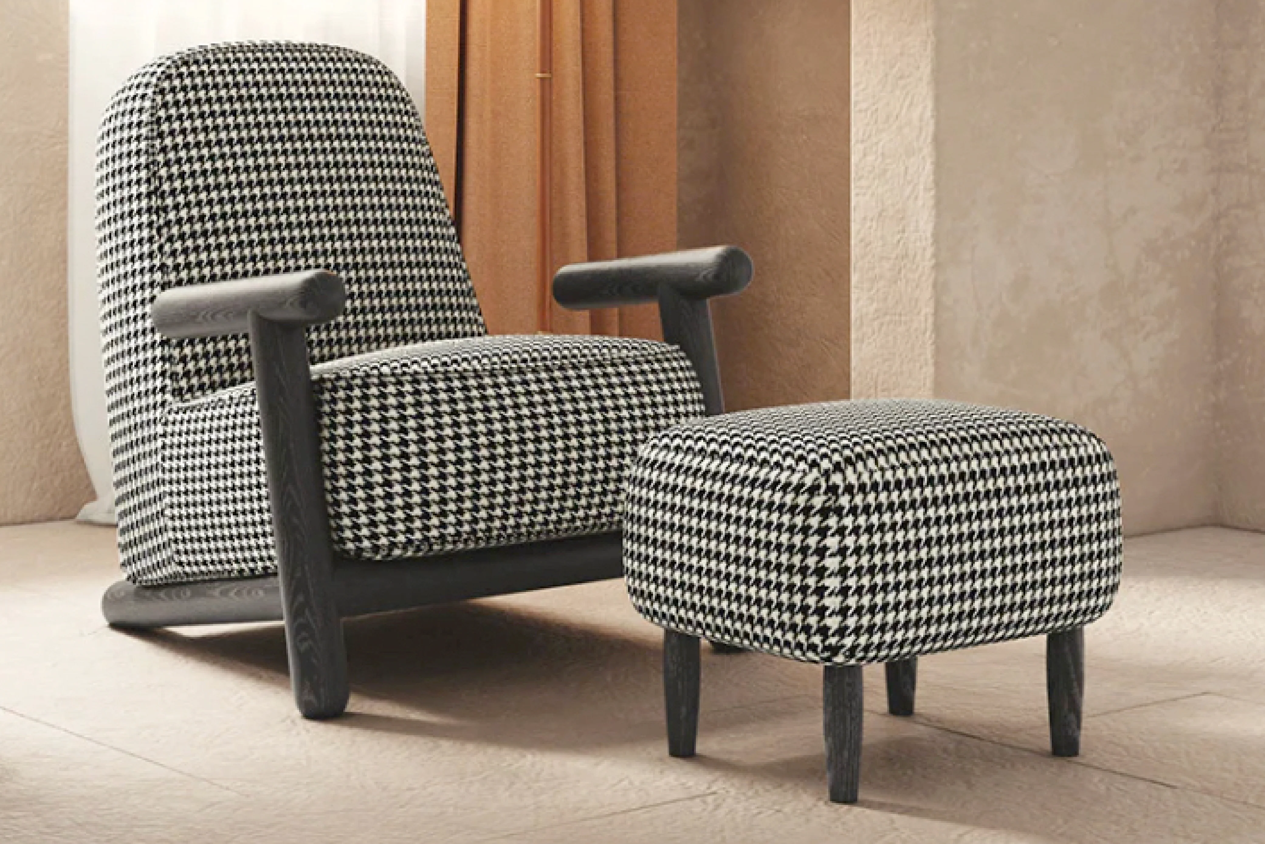 Apollo Houndstooth Armchair β Modern Wooden Accent Chair - Image 3