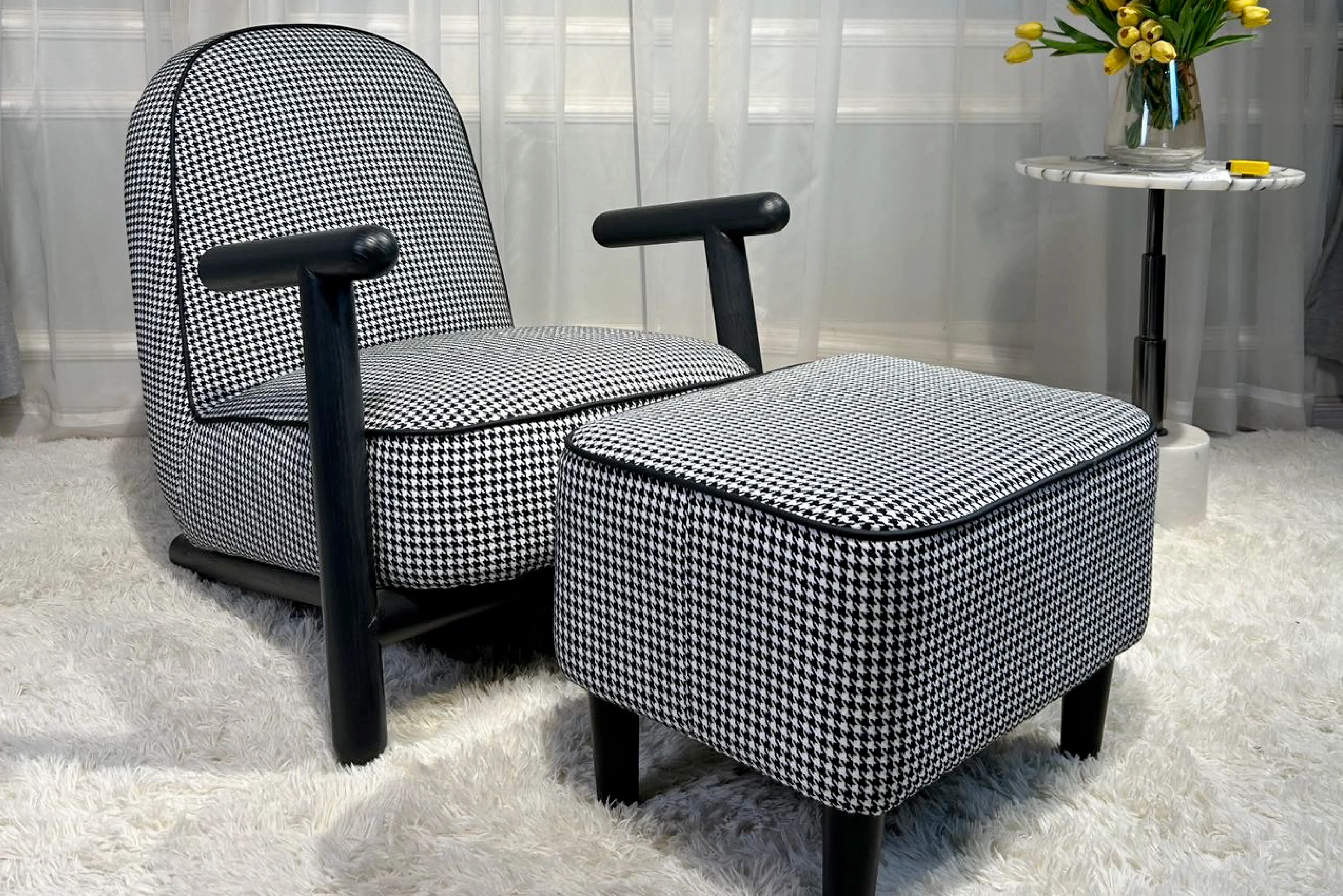 Apollo Houndstooth Armchair β Modern Wooden Accent Chair - Image 4