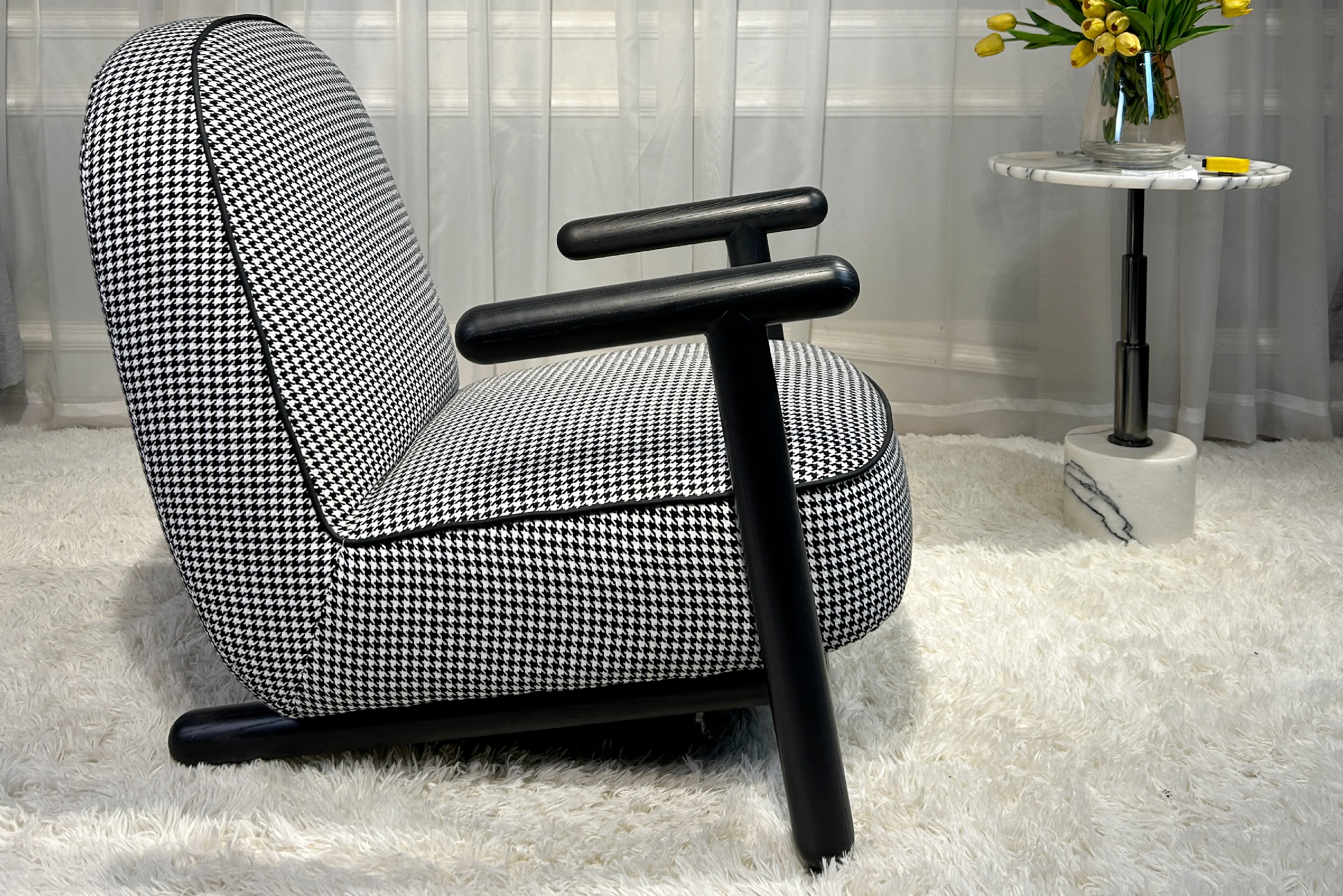 Apollo Houndstooth Armchair β Modern Wooden Accent Chair - Image 5