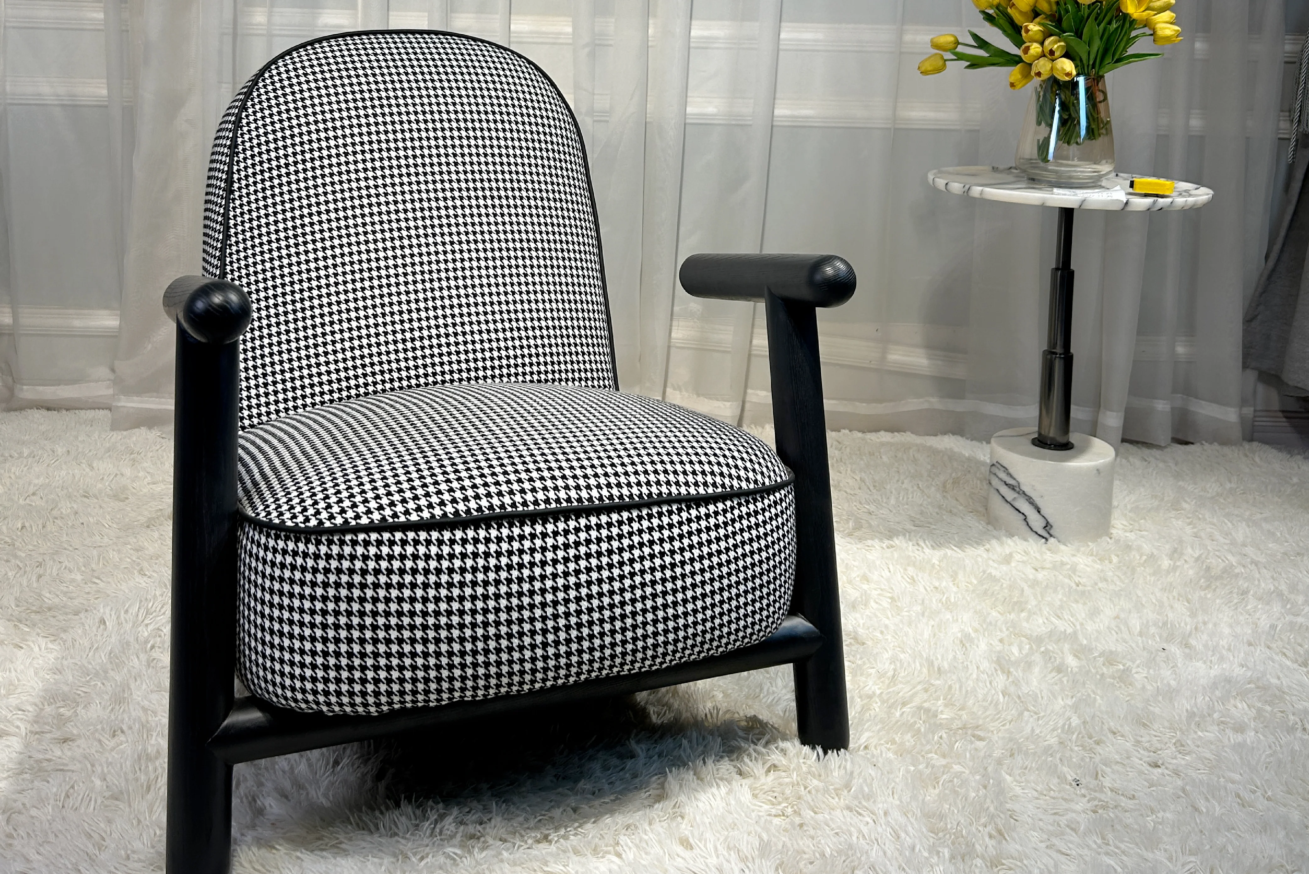 Apollo Houndstooth Armchair β Modern Wooden Accent Chair - Image 6