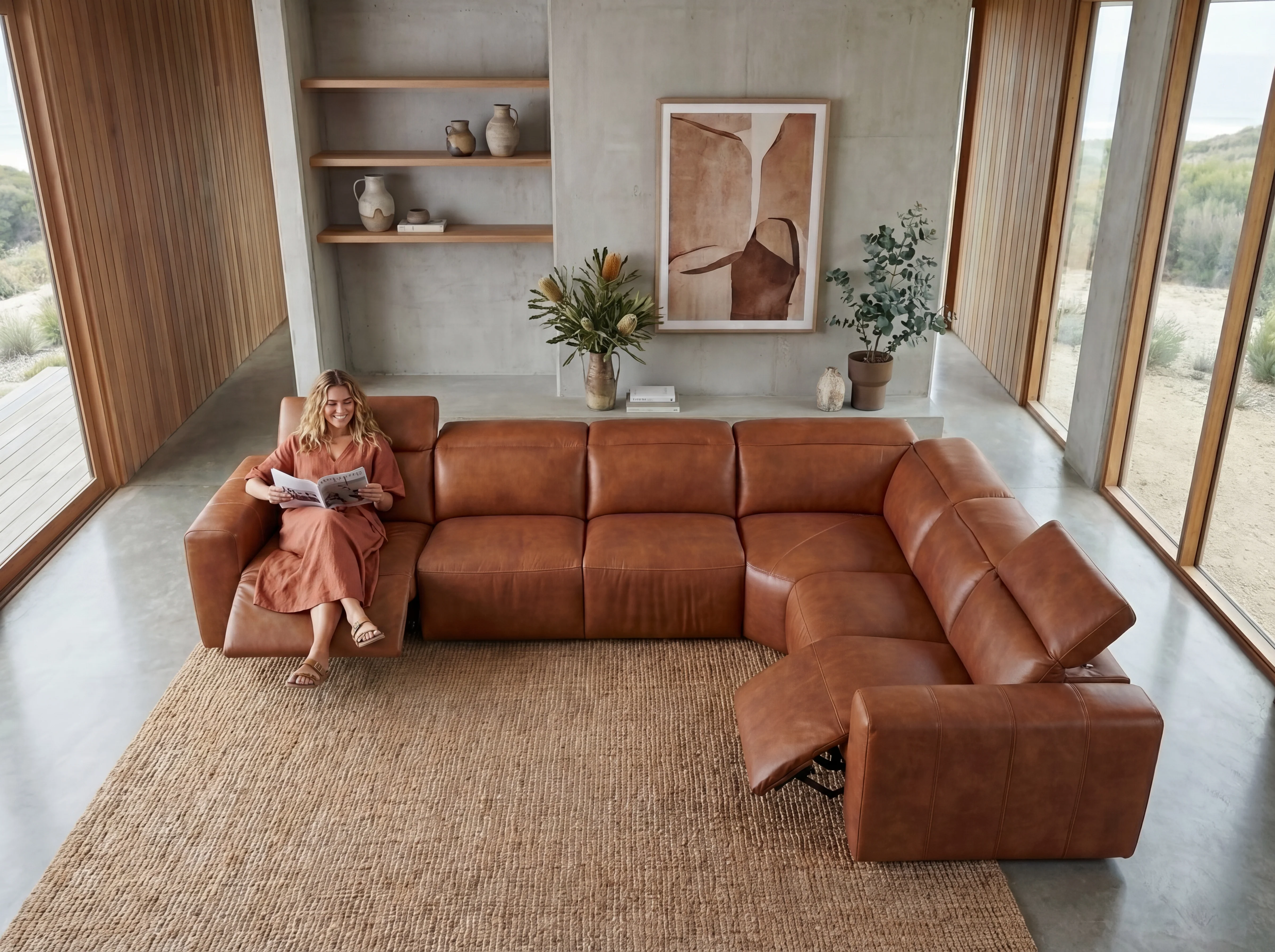Arizona Leather Recliner Sofa with Chaise & Adjustable Headrests - Image 3