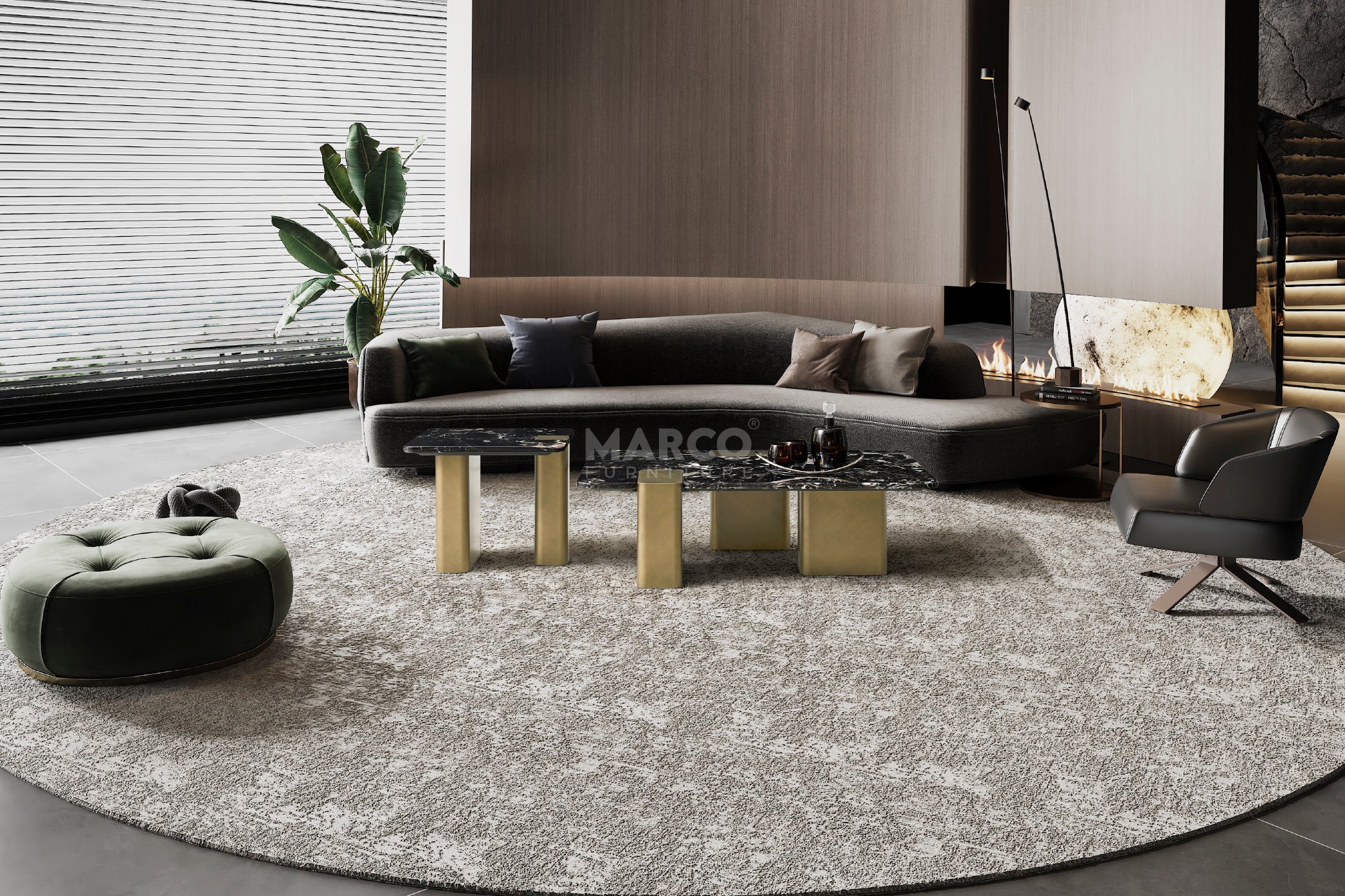 Aurora Black Rose Marble Top Coffee Table -  Metal Legs in Gold - Image 3
