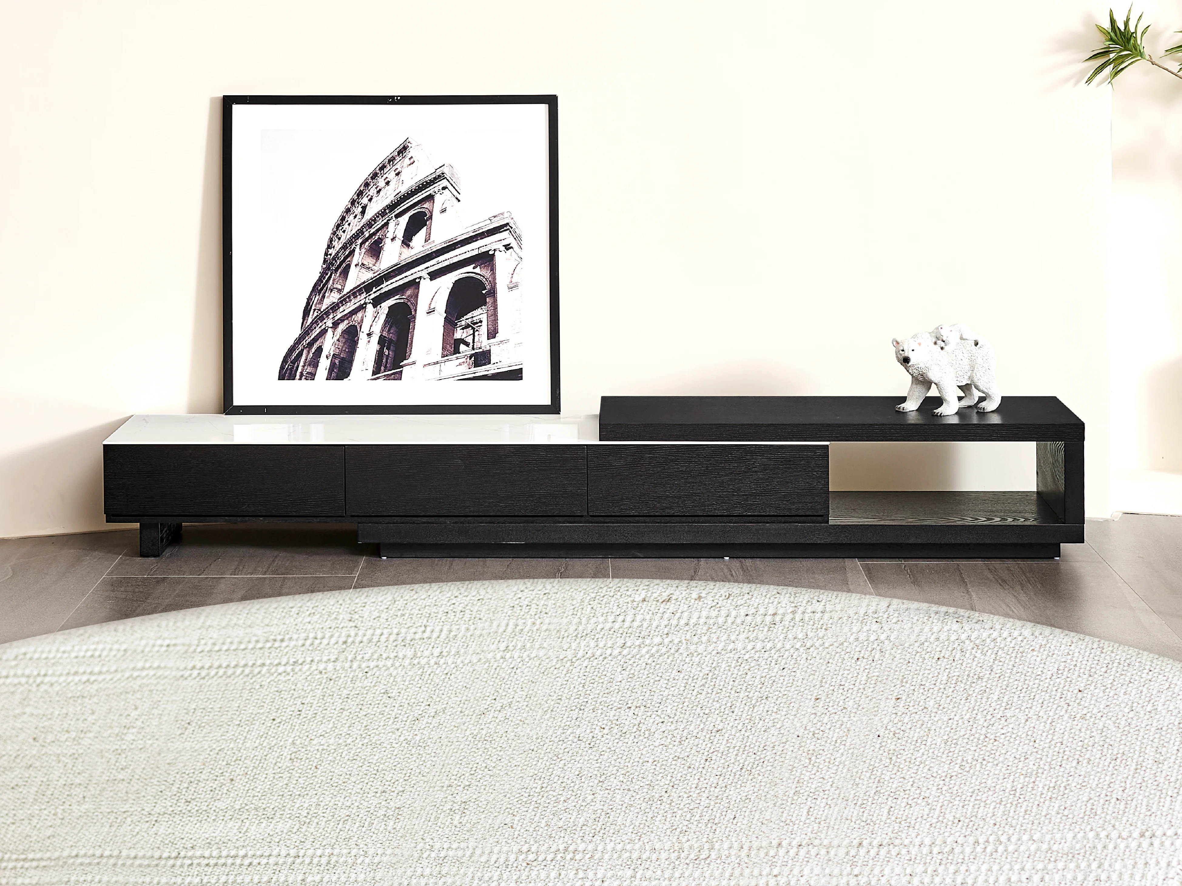 Bahamas Black & White Sintered Stone Extendable Entertainment Unit - Image 2