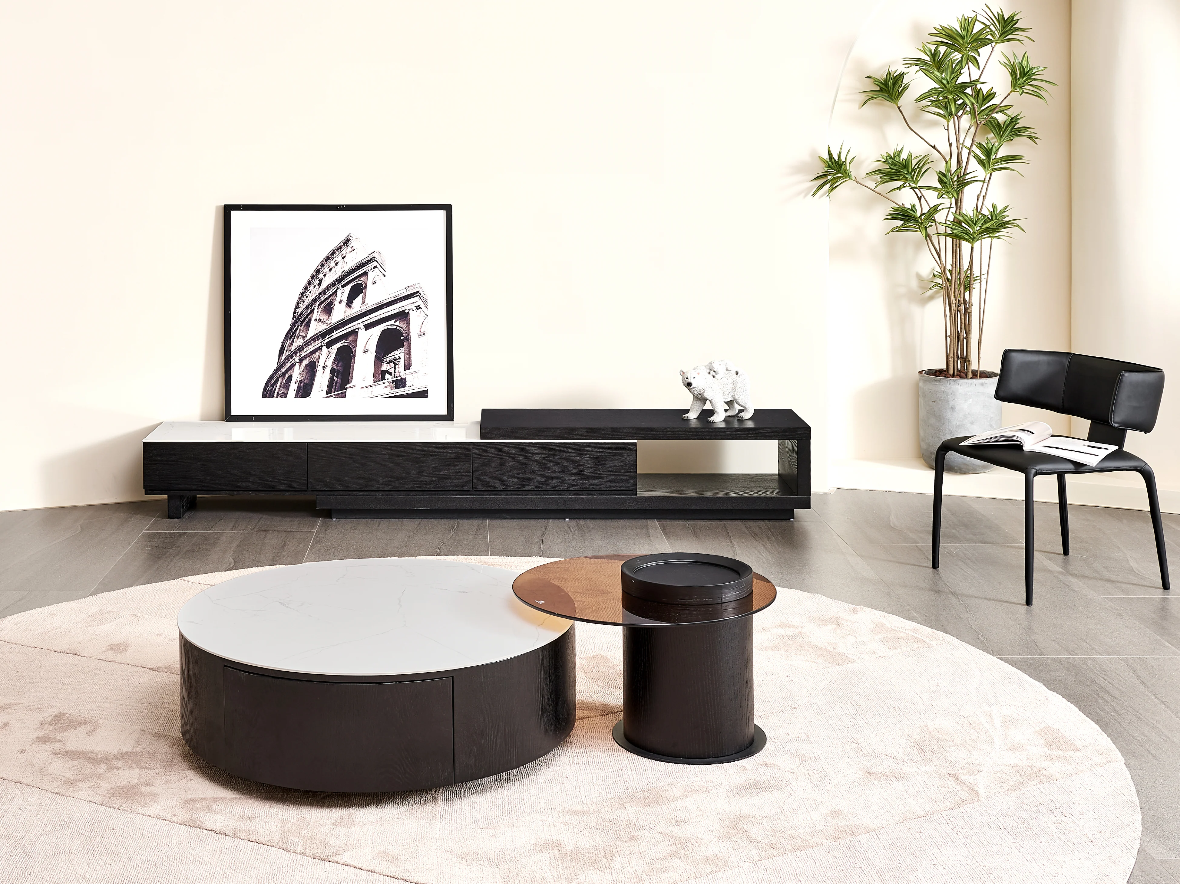 Bahamas Black & White Sintered Stone Extendable Entertainment Unit - Image 3