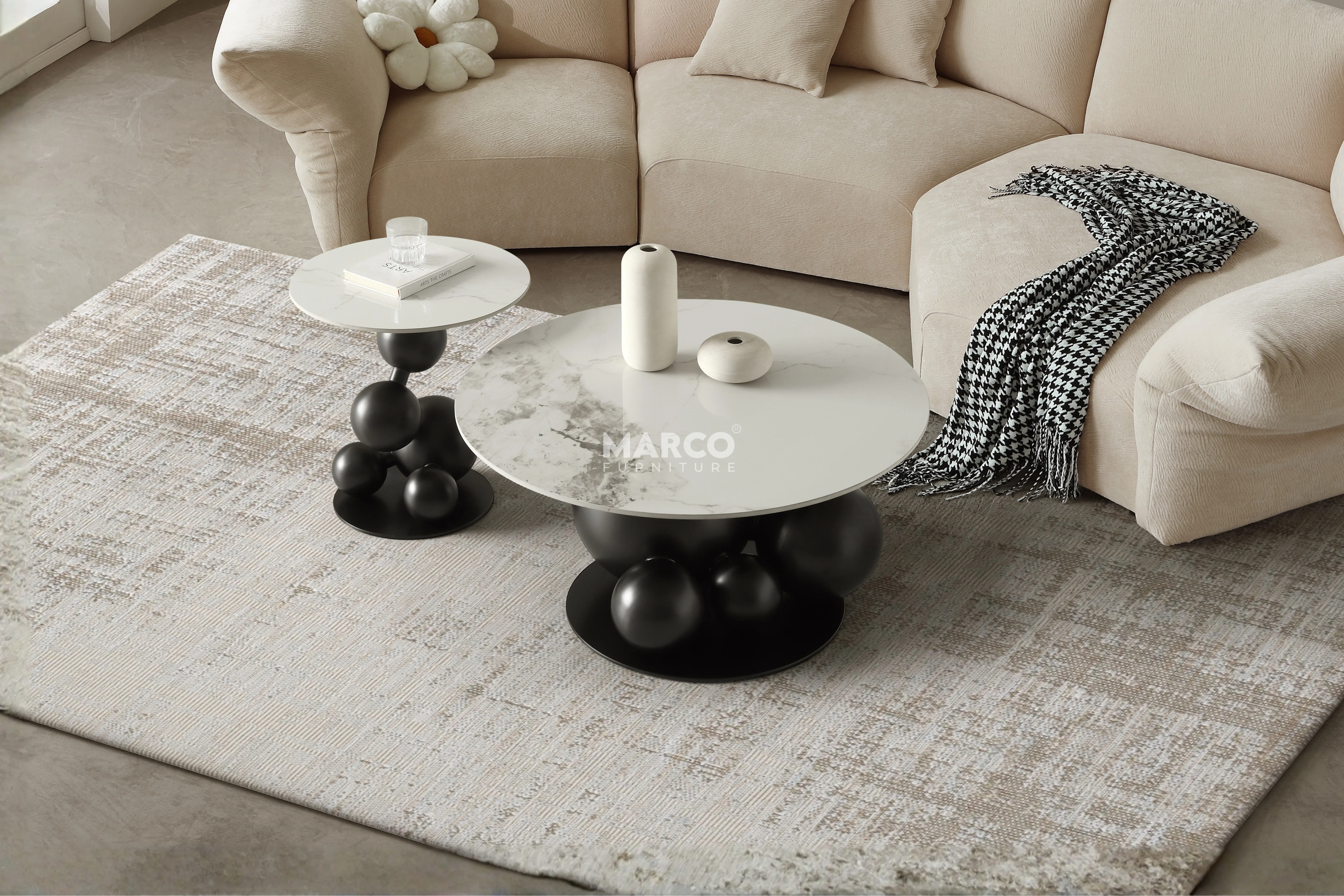 Bruno Sintered Stone Top Coffee Table Set with Gold Steel Base - Image 7