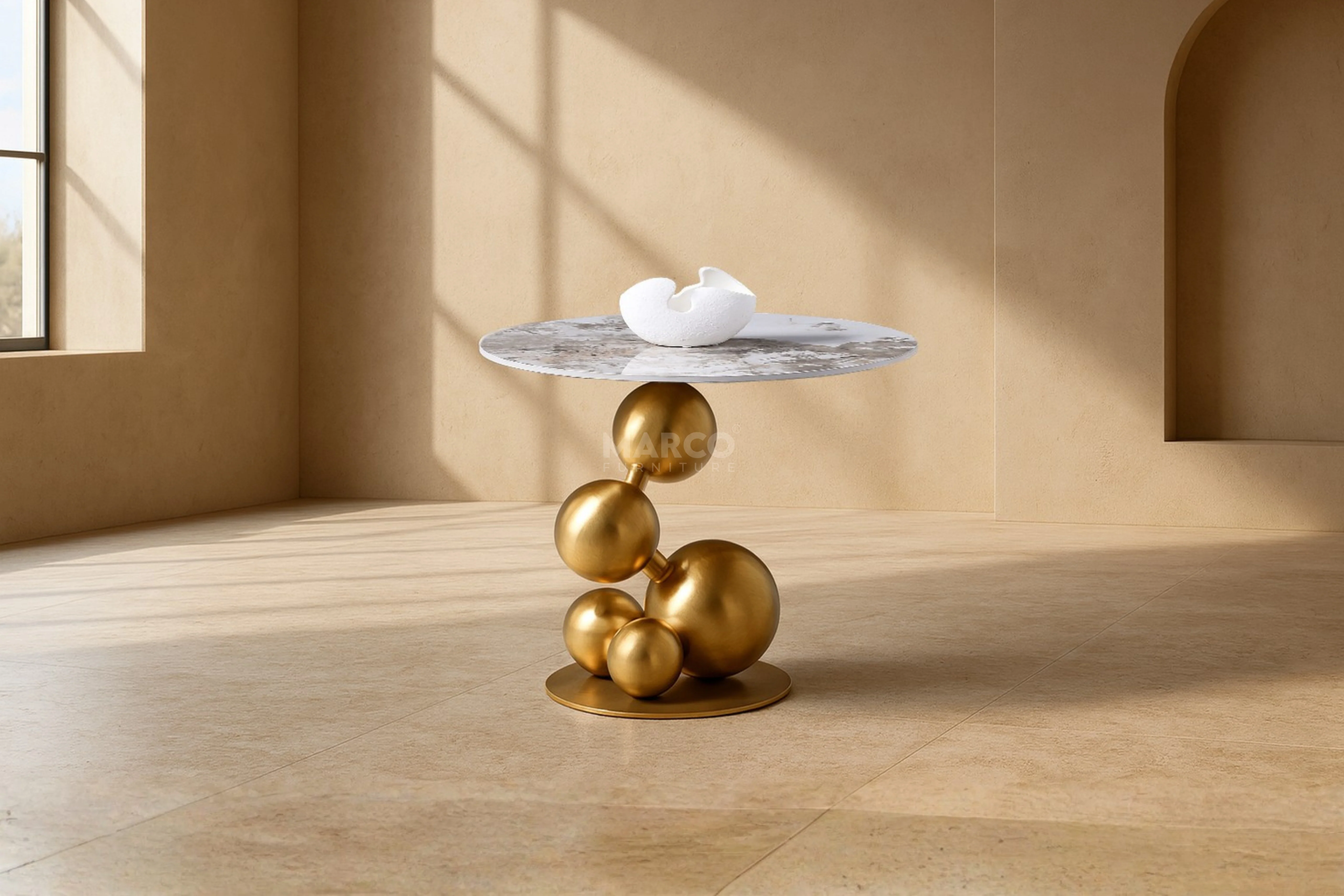 Bruno Sintered Stone Top Side Table with Gold Steel Base - Image 3