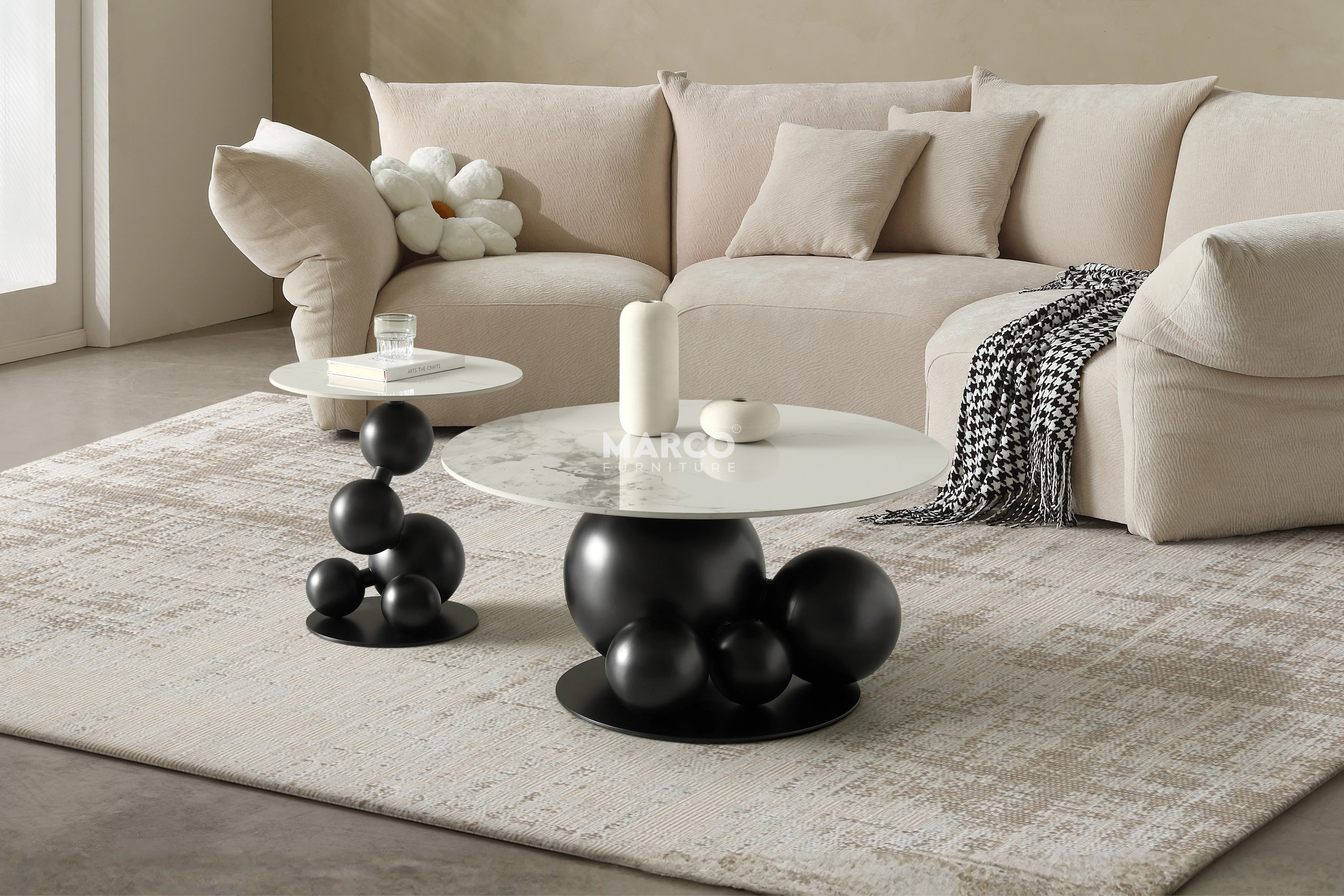 Bruno Sintered Stone Top Side Table with Gold Steel Base - Image 4