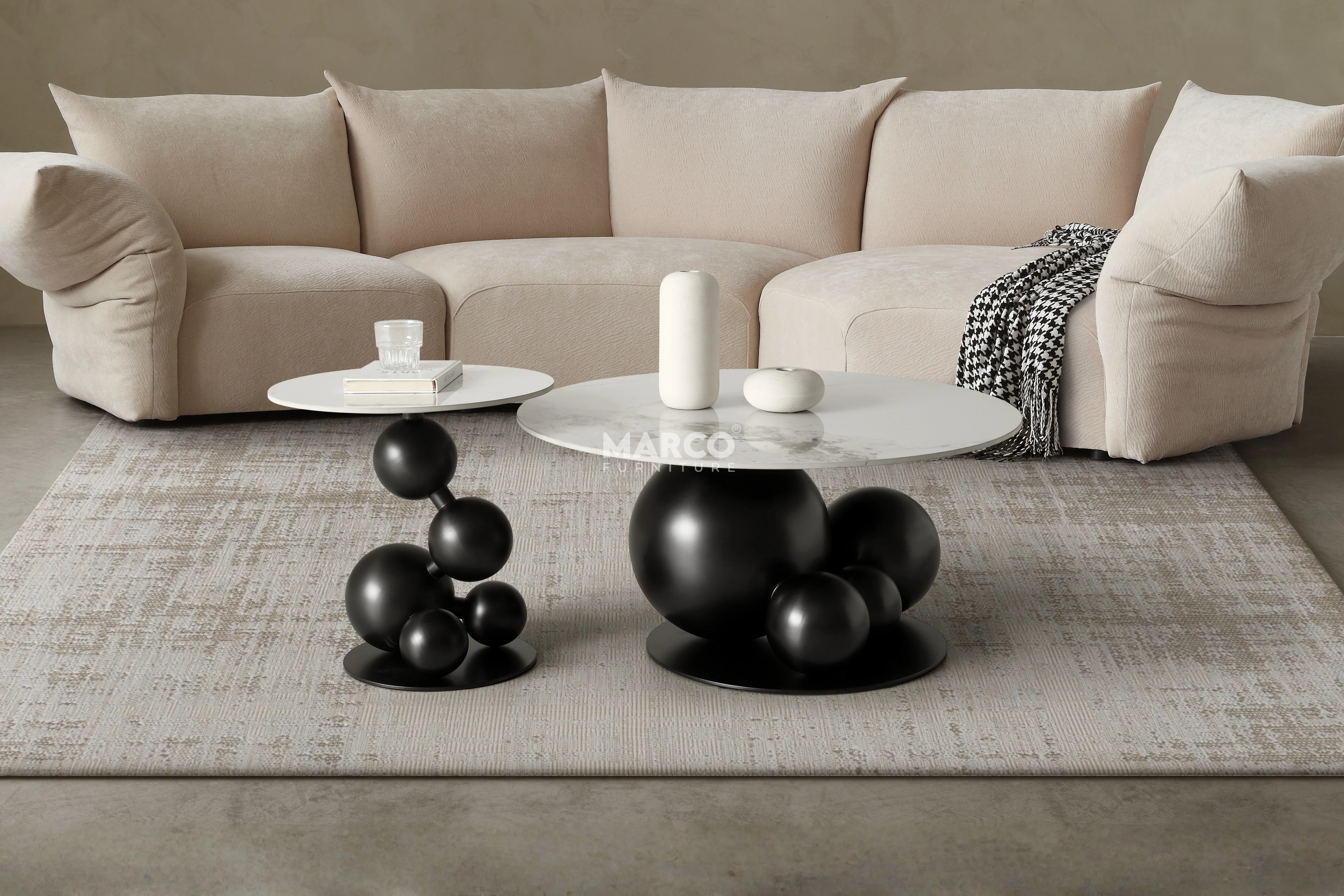 Bruno Sintered Stone Top Side Table with Steel Base (Black) - Image 3