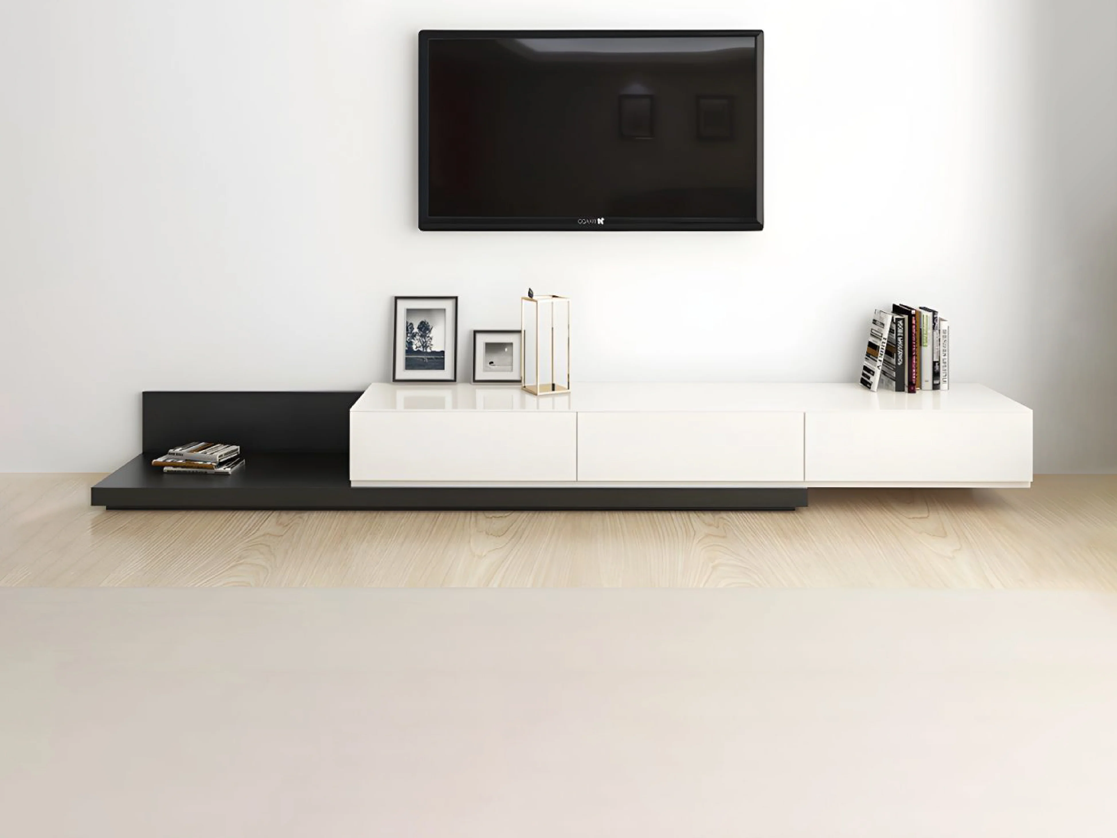 Casper Extendable Modern TV Unit (White & Black)