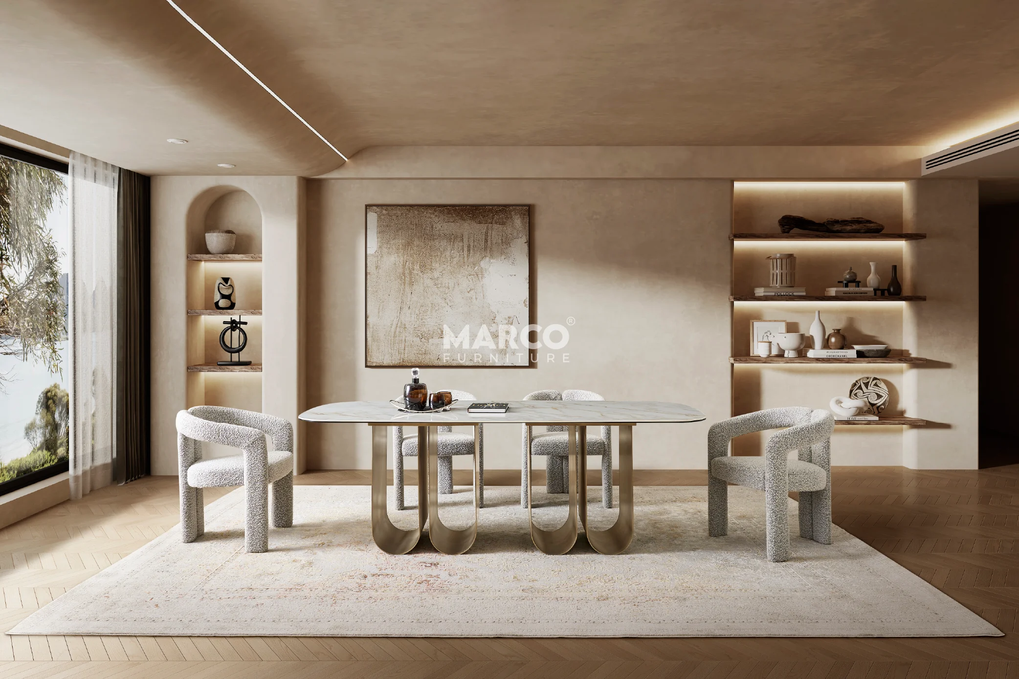 Catalina Carrara White Sintered Stone Top Dining Table - Image 2
