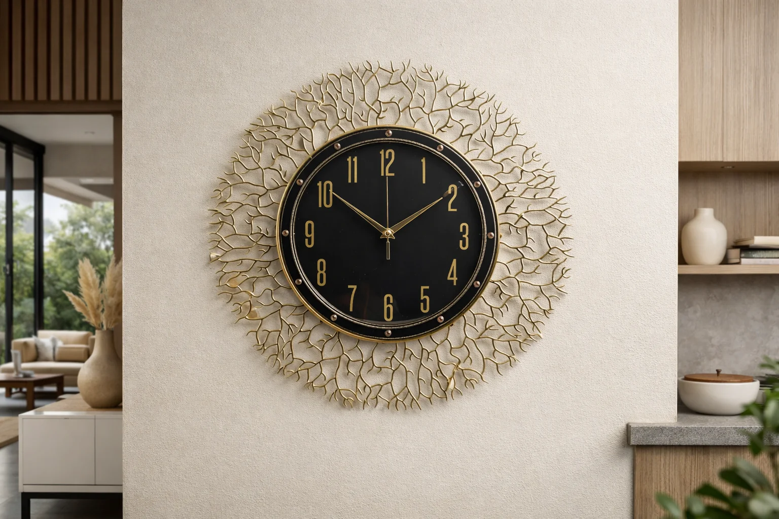 Celeste Gold Sunburst Wall Clock β Black Dial (50cm)