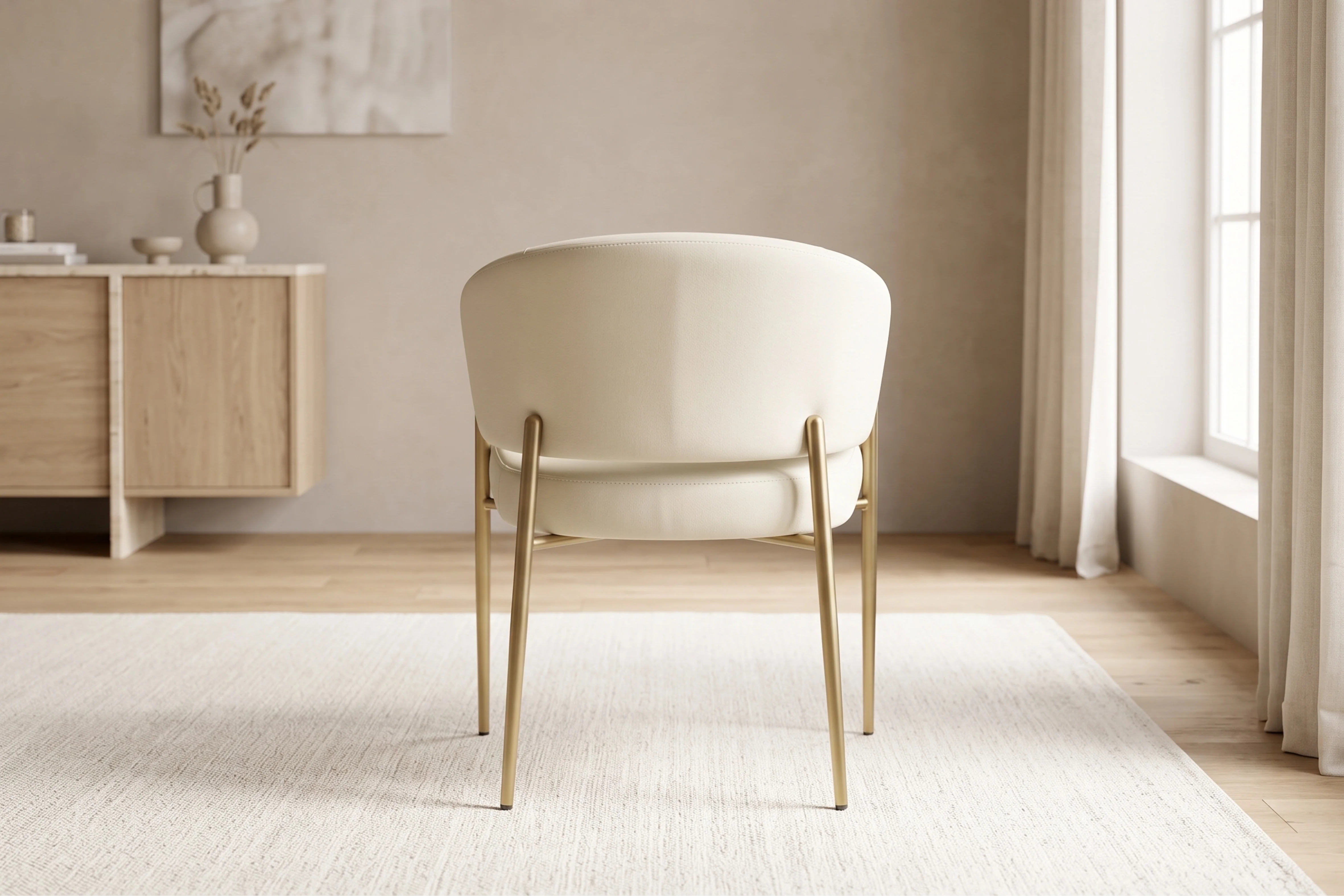 Chloe Curved Back Cream Leather Dining Chair - Image 3