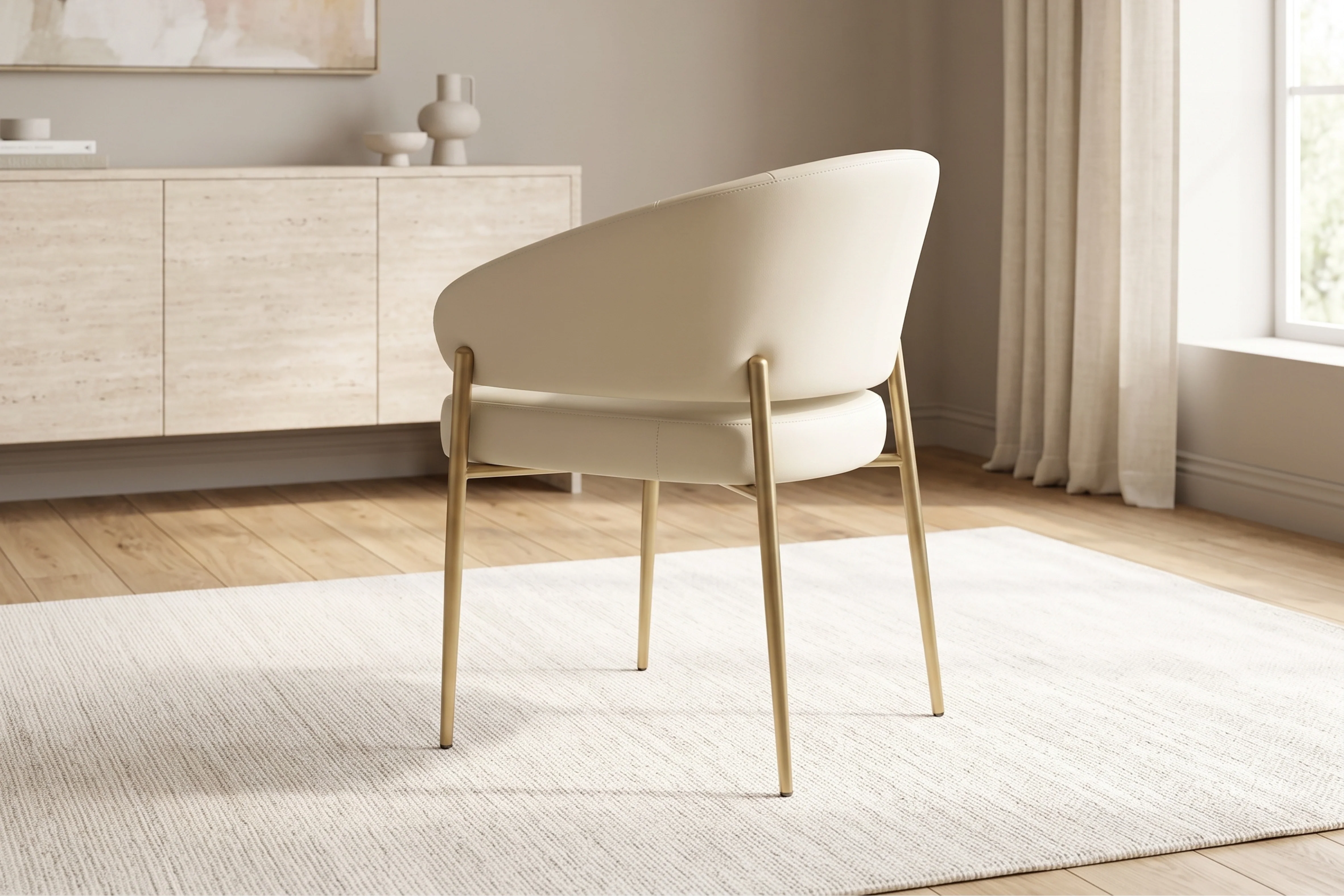 Chloe Curved Back Cream Leather Dining Chair - Image 4