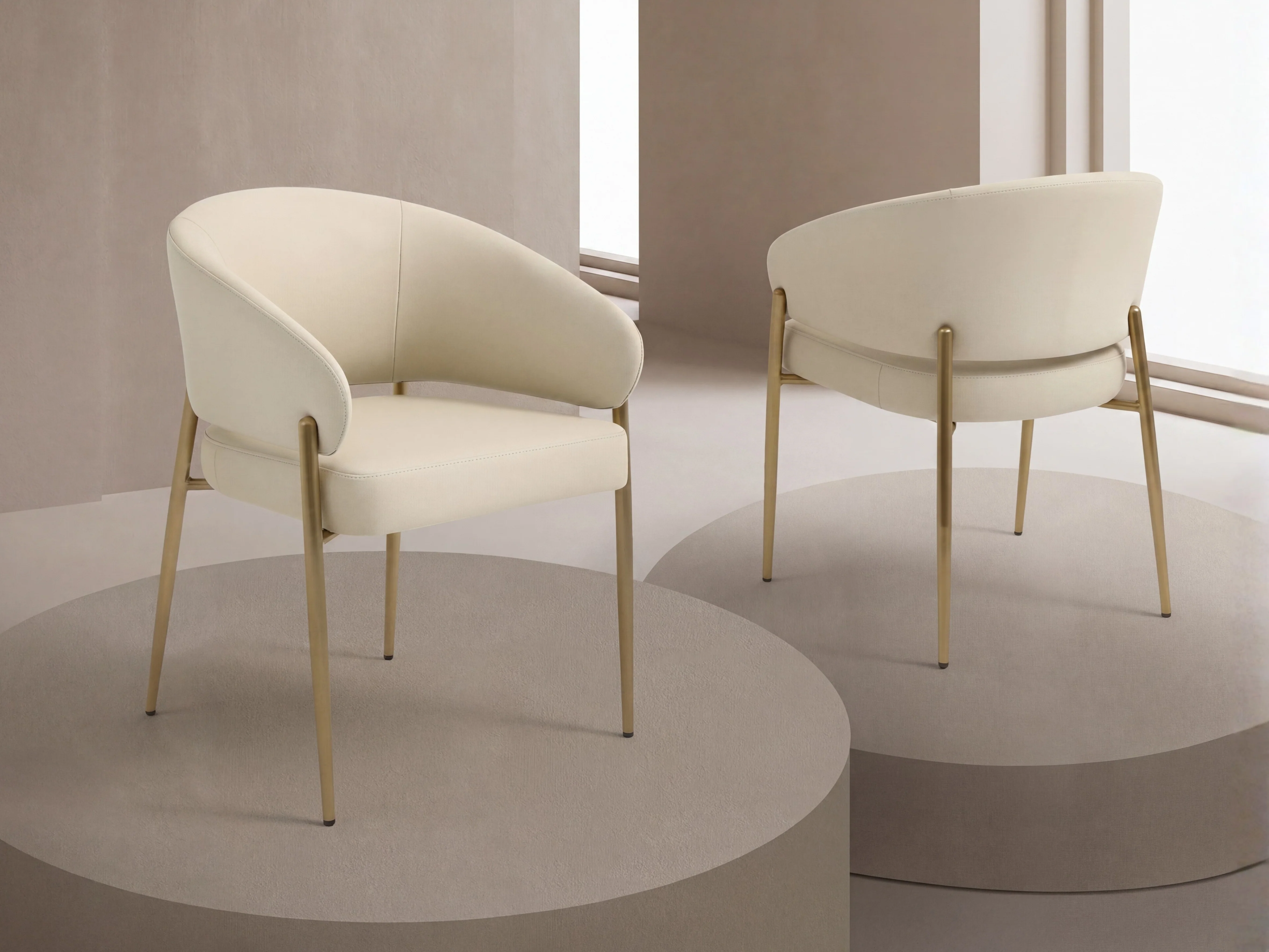 Chloe Curved Back Cream Leather Dining Chair - Image 5