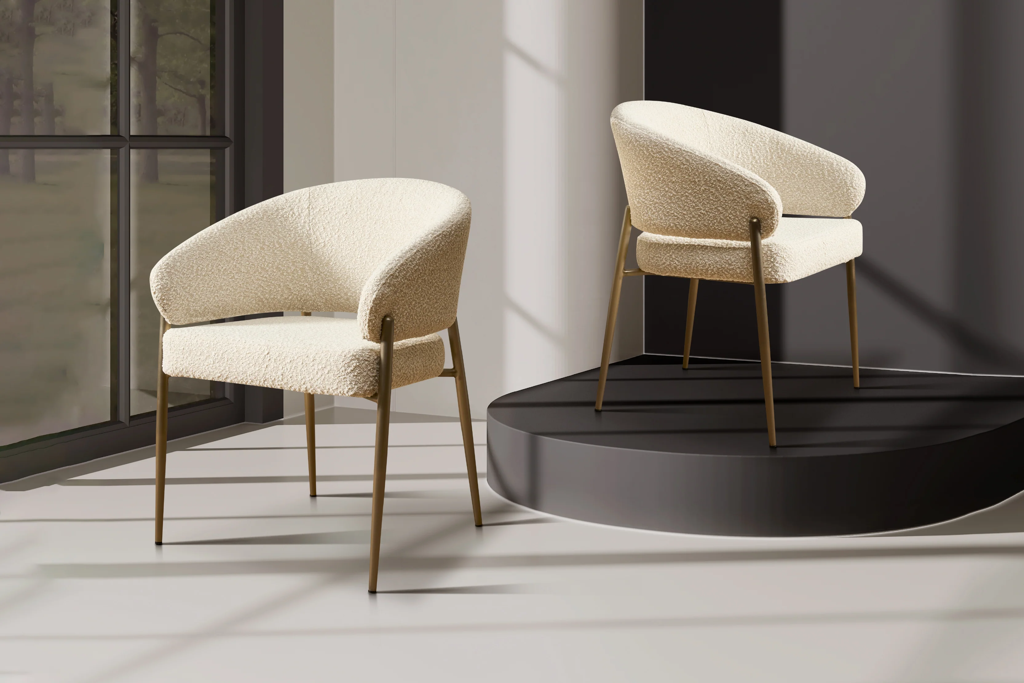 Chloe Boucle Dining Chair ā Curved Back with Steel Legs