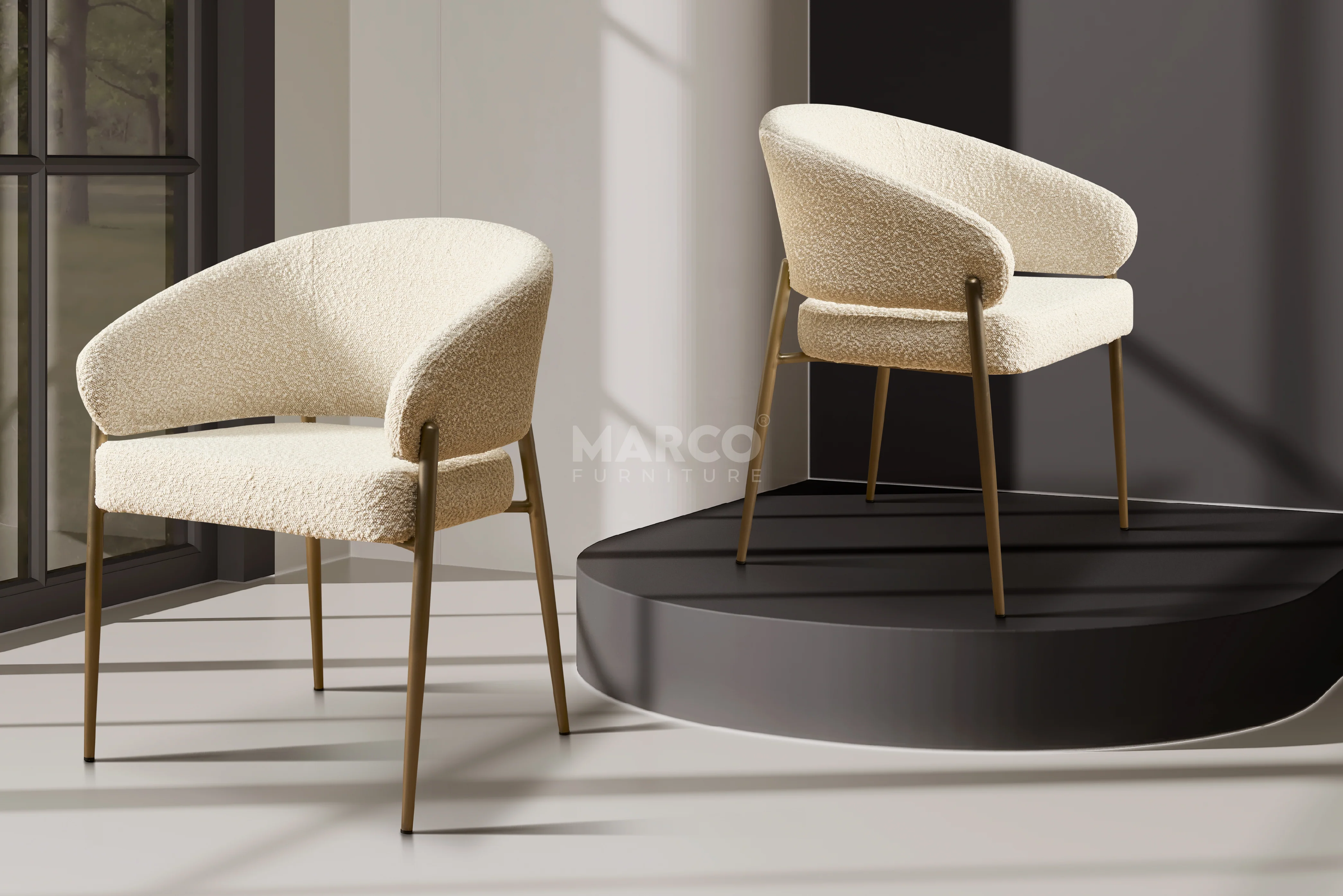 Chloe Boucle Dining Chair ā Curved Back with Steel Legs - Image 3