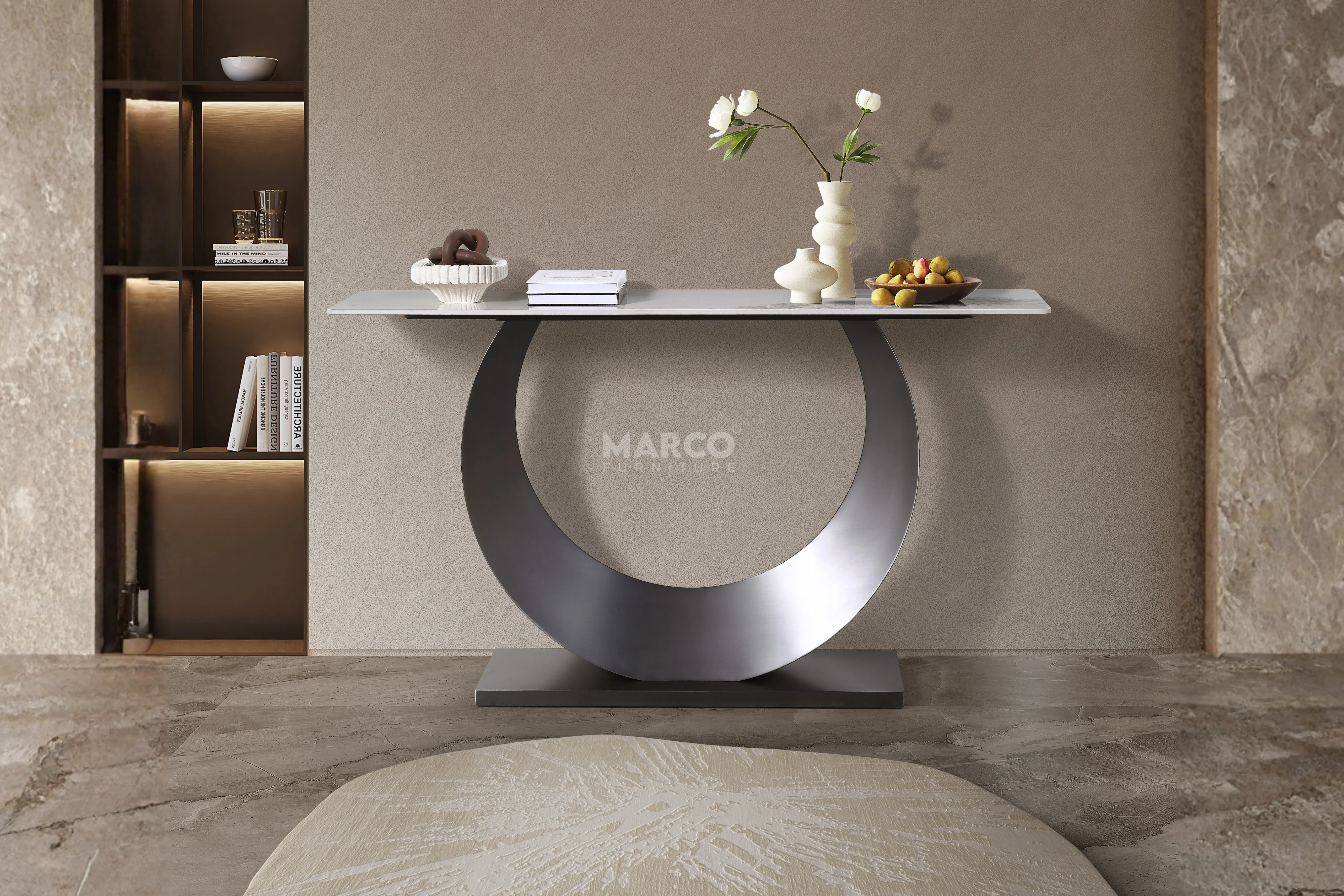 Moon Sintered Stone Top Console Table with Gold Base - Image 7