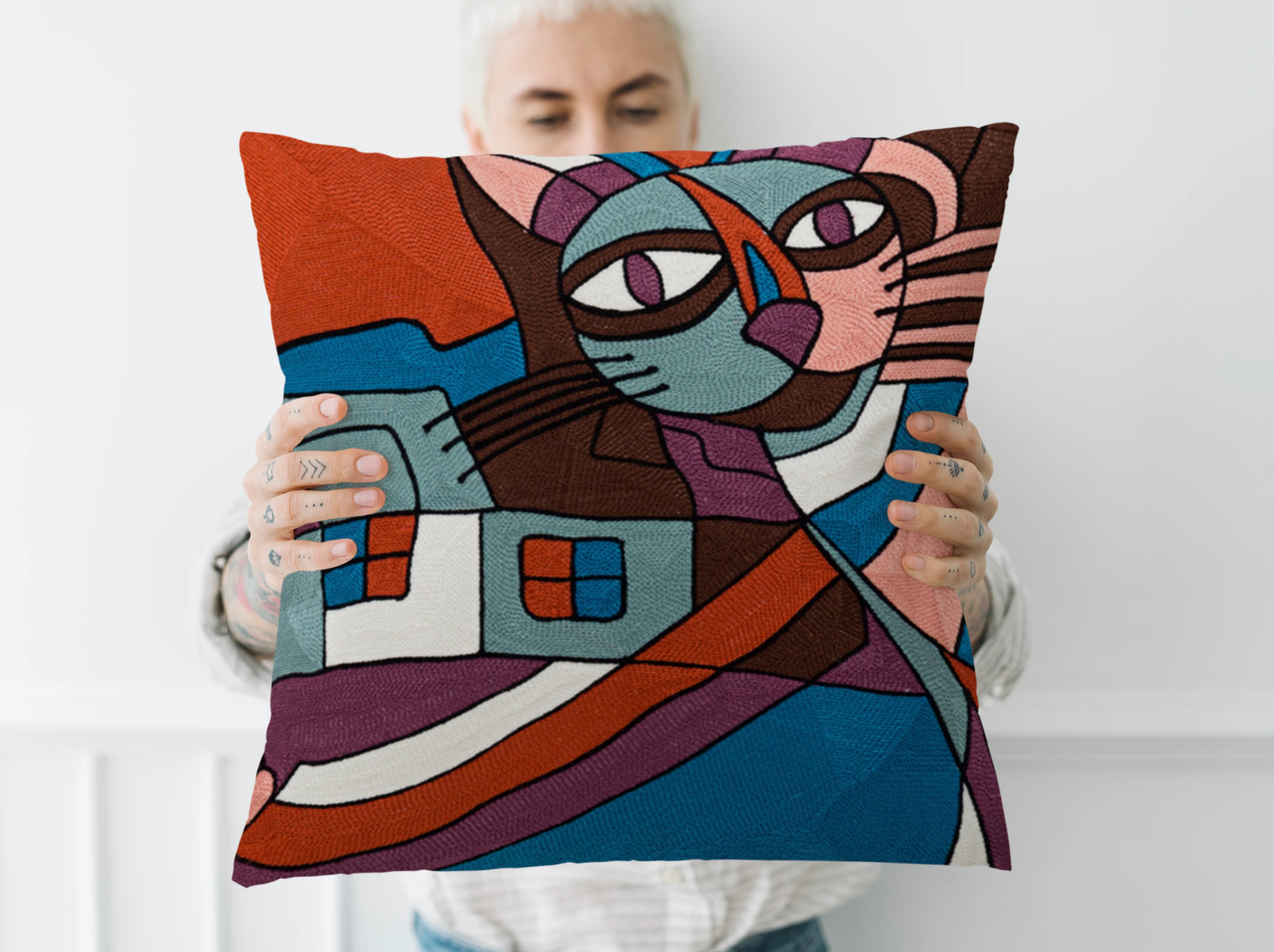 Meow Abstract Cat Cushion - Image 2