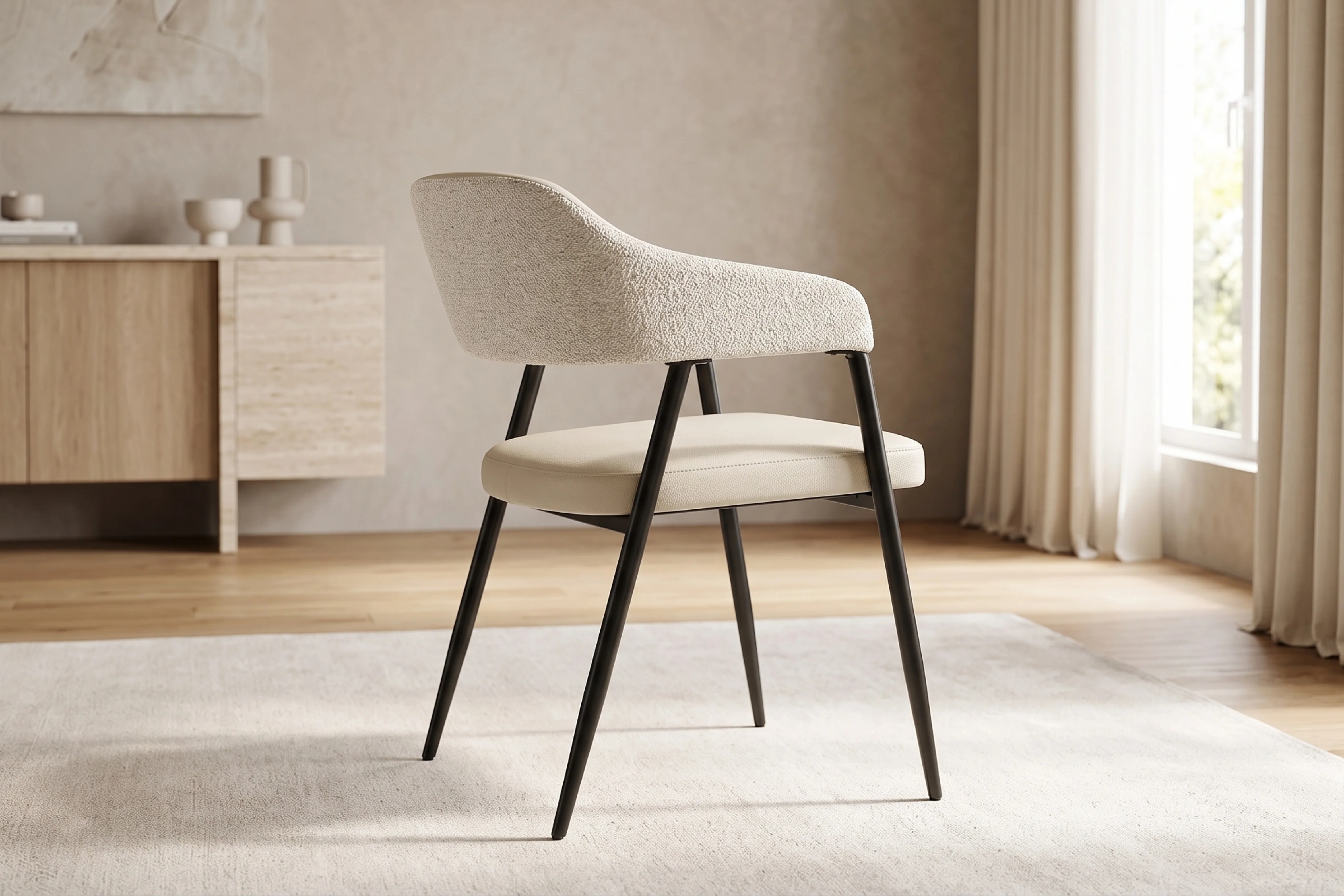Dora Cream Leather Curved Back Dining Chair - Image 3