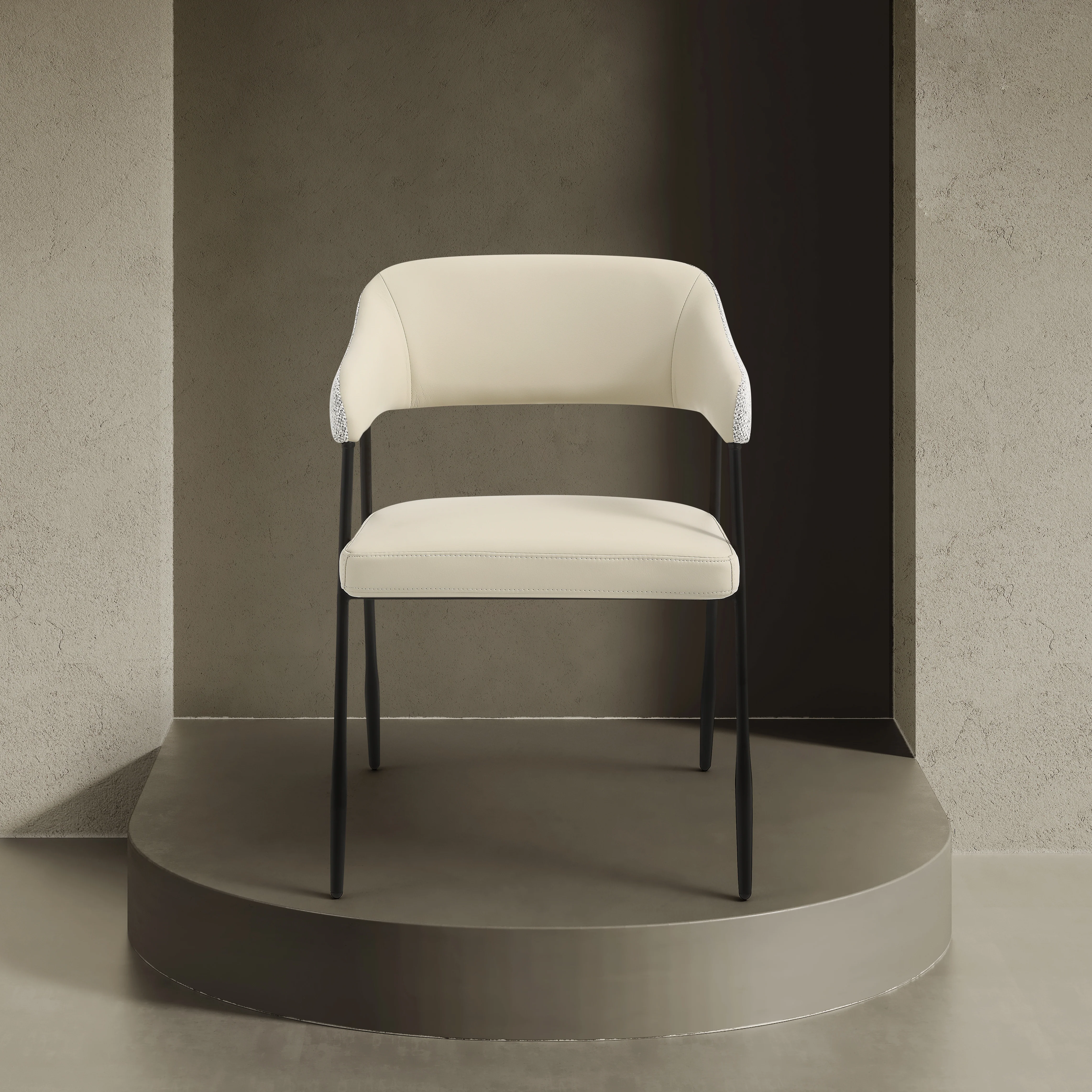 Dora Cream Leather Curved Back Dining Chair - Image 6
