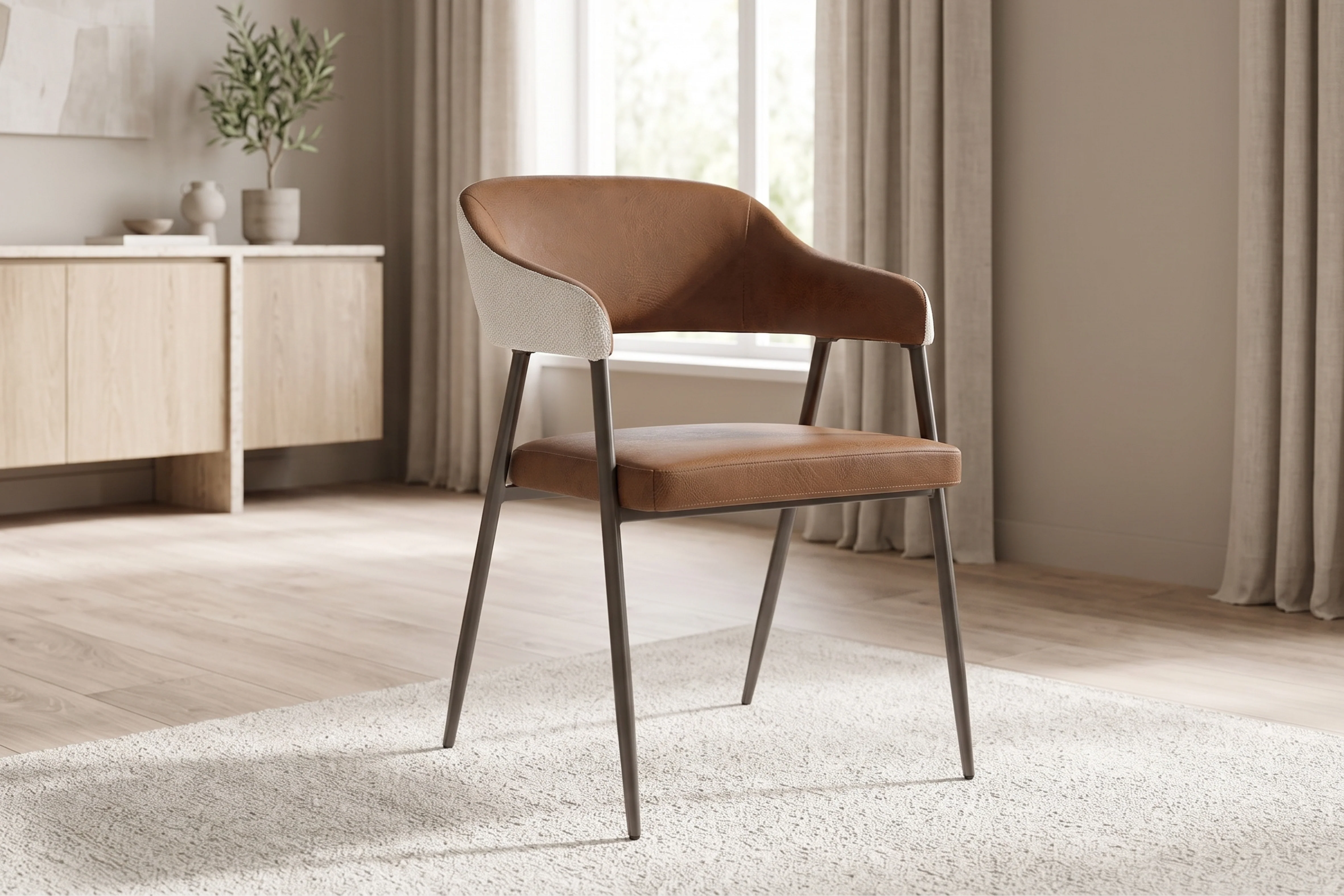 Dora Tan Leather Curved Back Dining Chair - Image 2