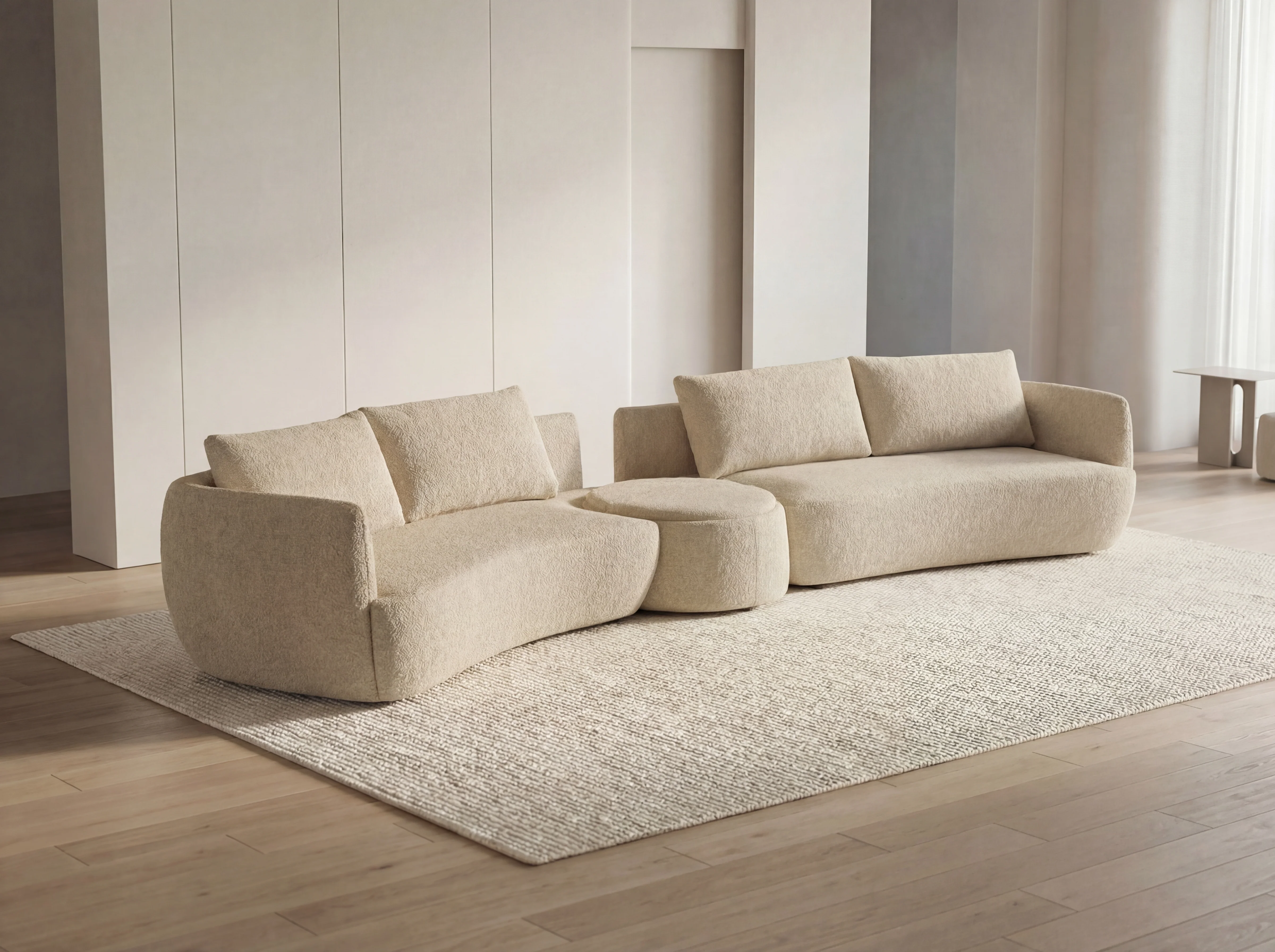 Dove Corner Fabric Lounge with Ottoman – Modern Sectional Sofa