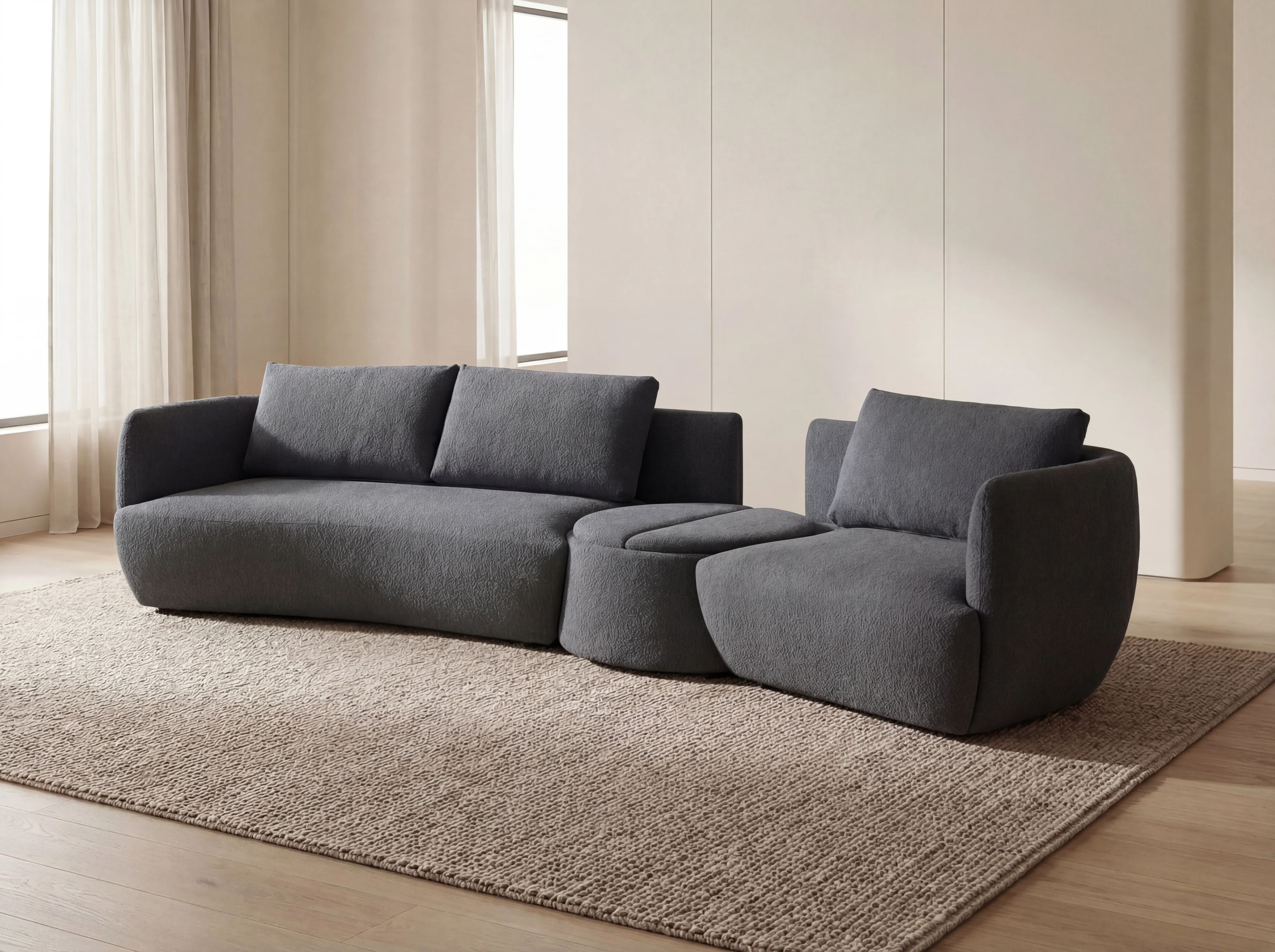 Dove Corner Fabric Lounge with Ottoman – Modern Sectional Sofa - Image 5