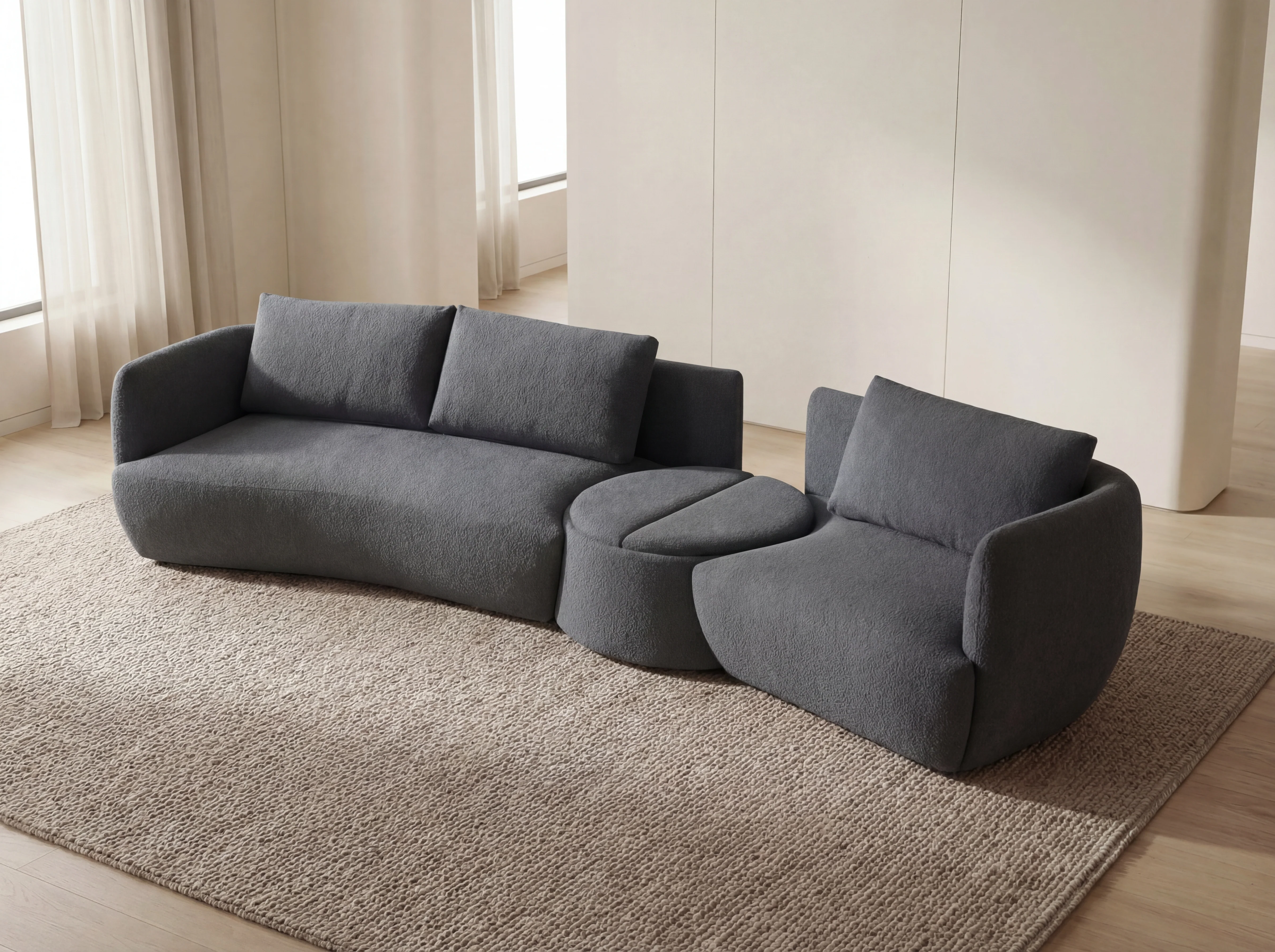 Dove Corner Fabric Lounge with Ottoman – Modern Sectional Sofa - Image 6