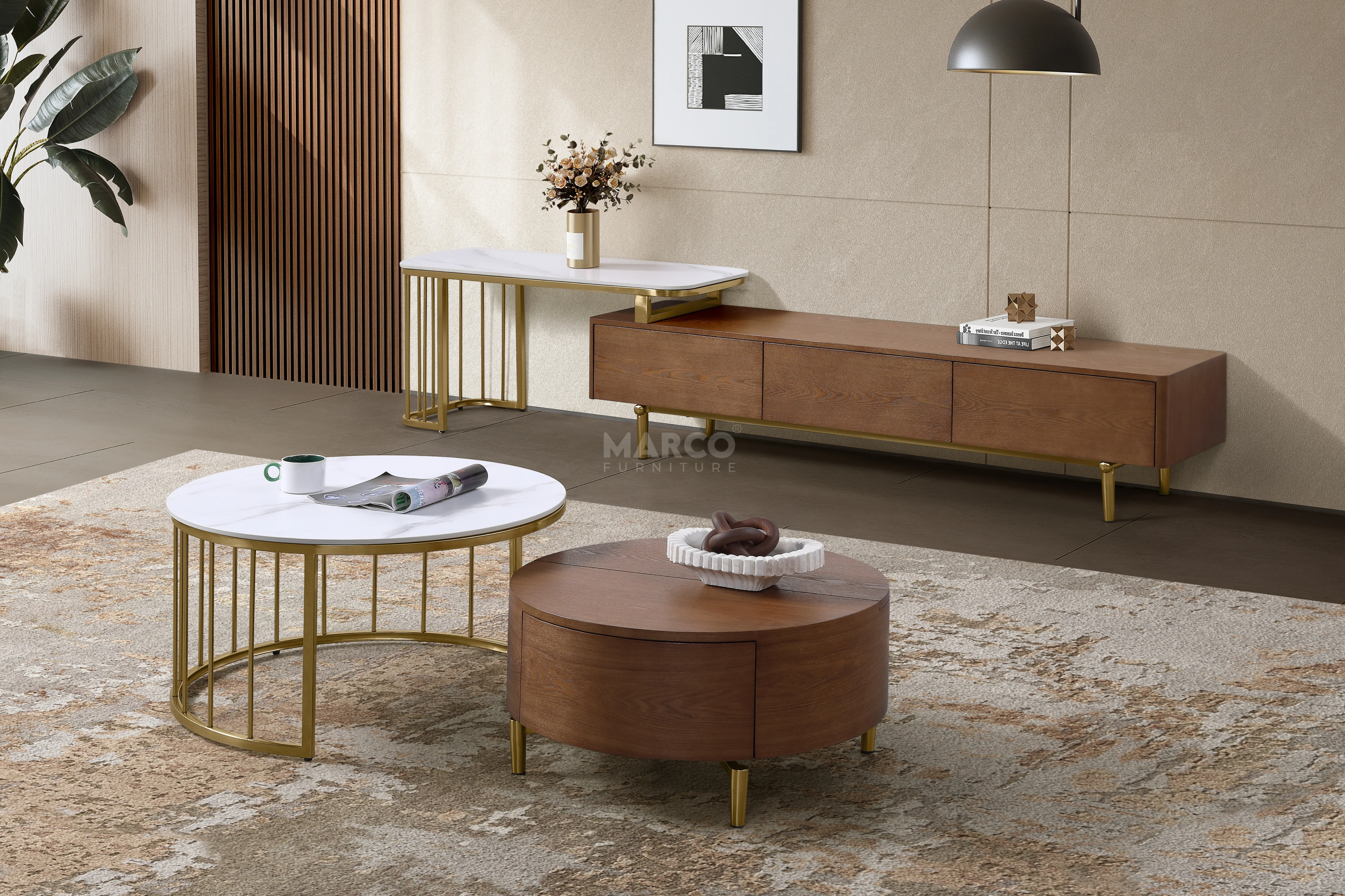 Earl Extendable TV Unit with Stainless Steel Gold Legs - Image 4