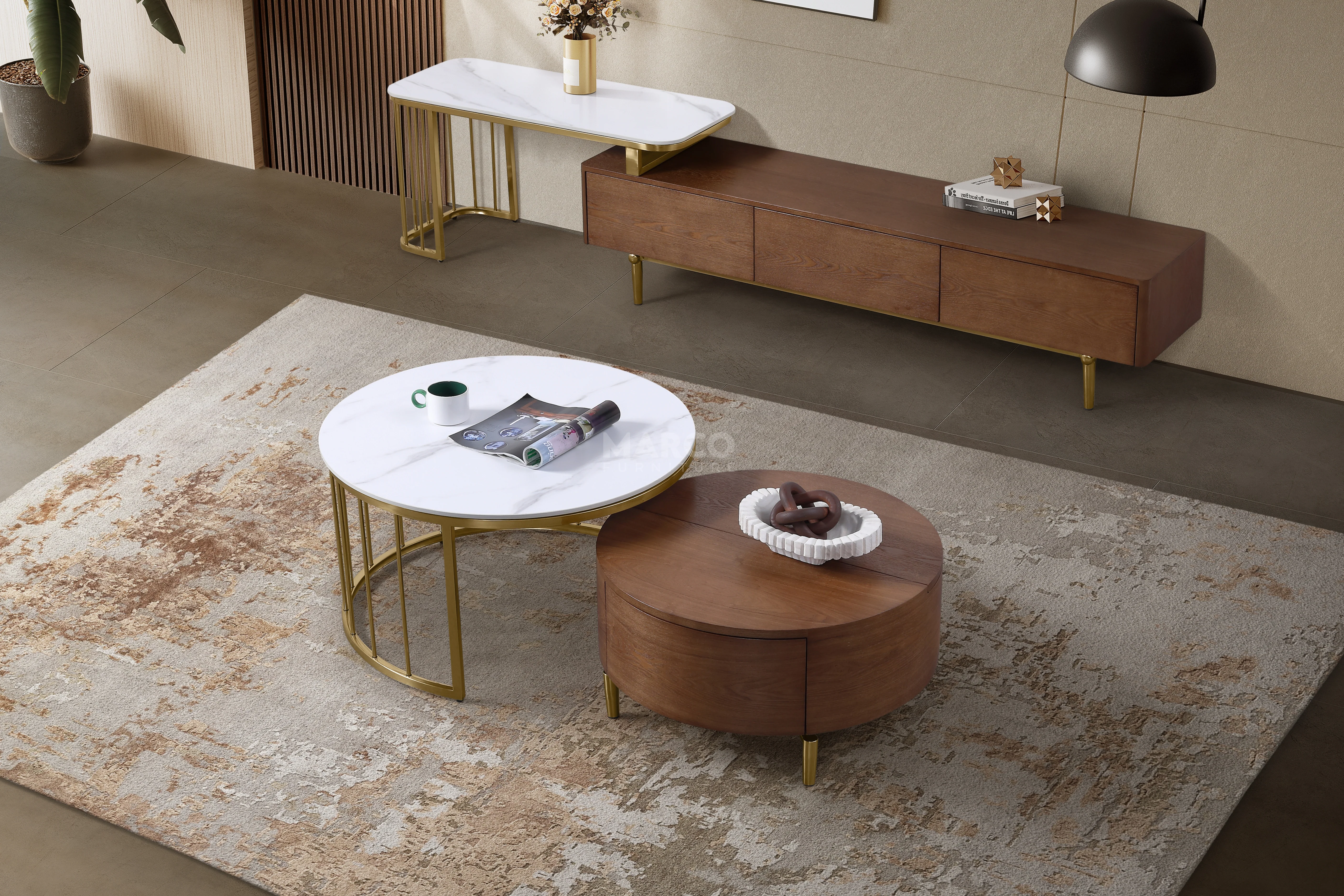 Earl Extendable TV Unit with Stainless Steel Gold Legs - Image 5