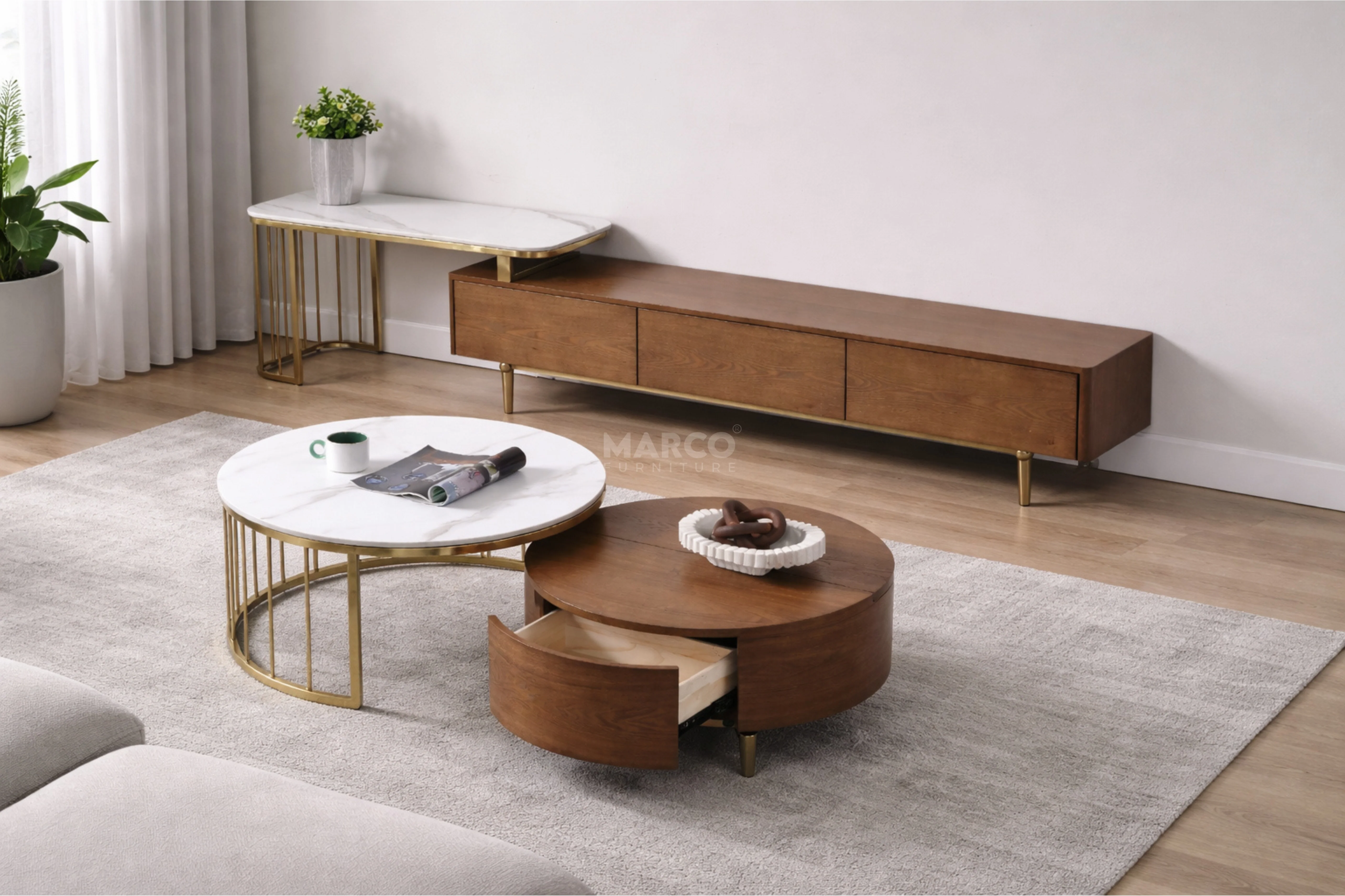 Earl Modern Nesting Coffee Table with Marble Top (Set of 2) - Image 9