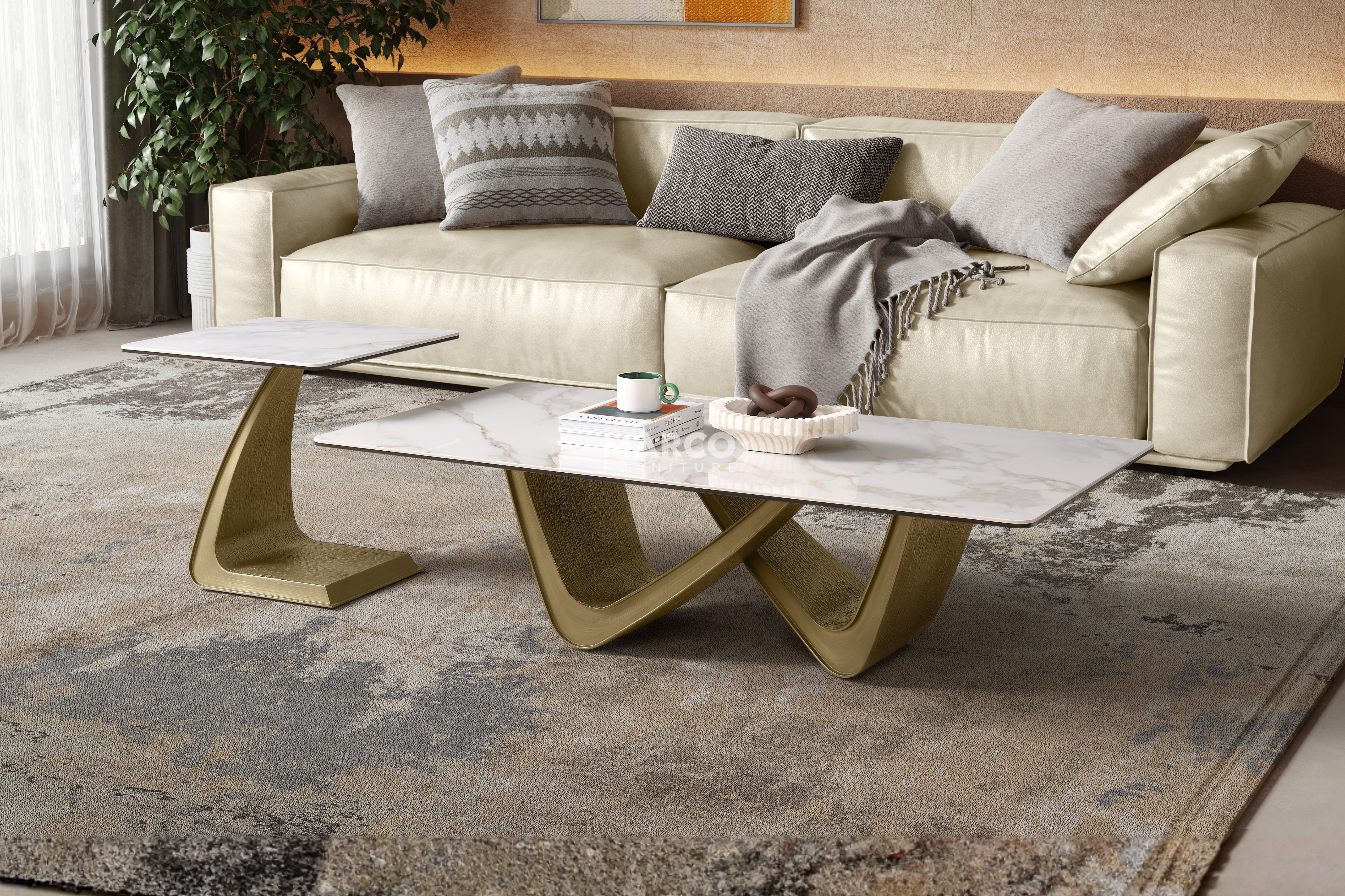Filo Dorato Sintered Stone Coffee Table Set – Living Room Centrepiece - Image 3