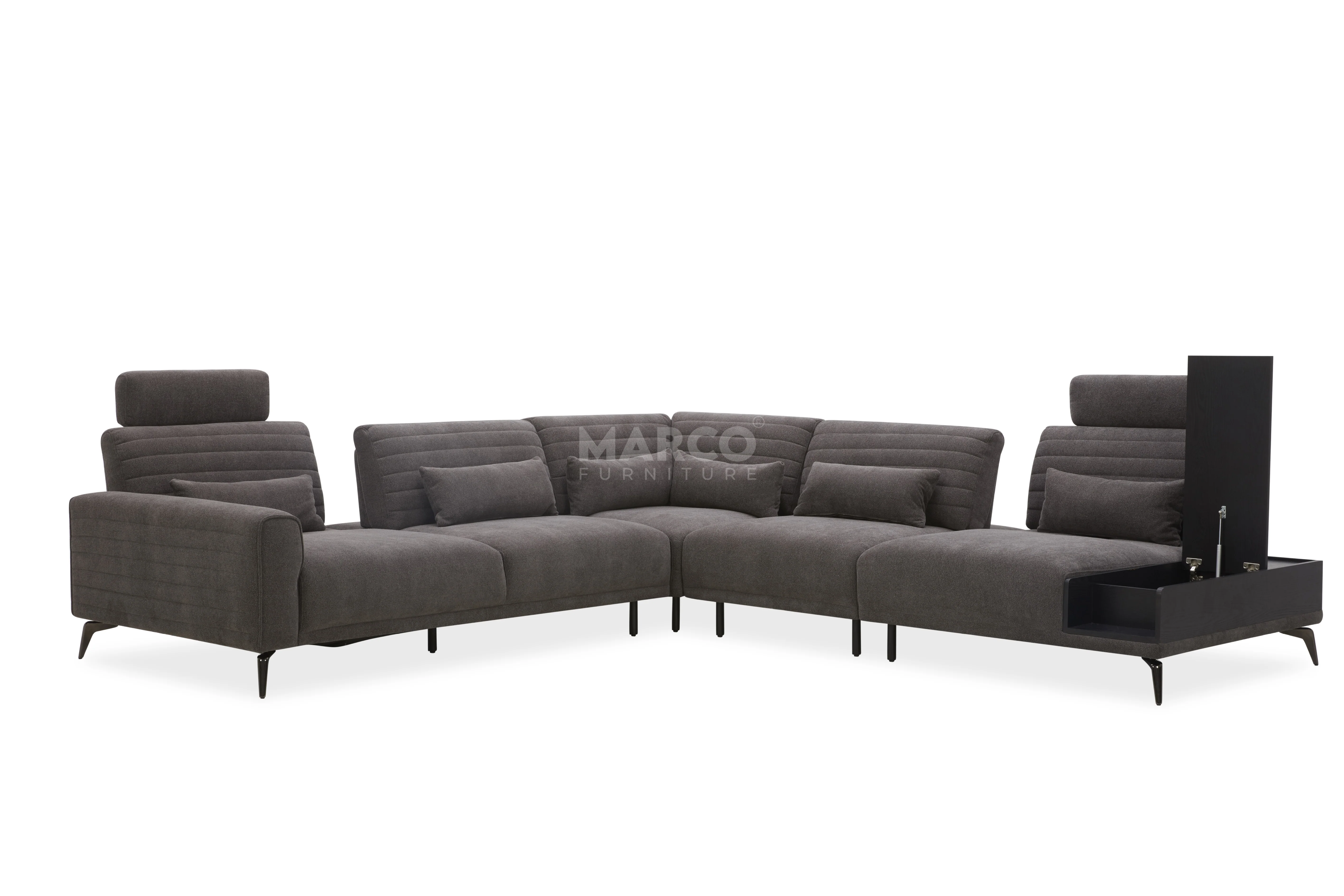 Glamour Upholstered Fabric Sectional Lounge ā Modern L-Shape Sofa with Headrests - Image 13