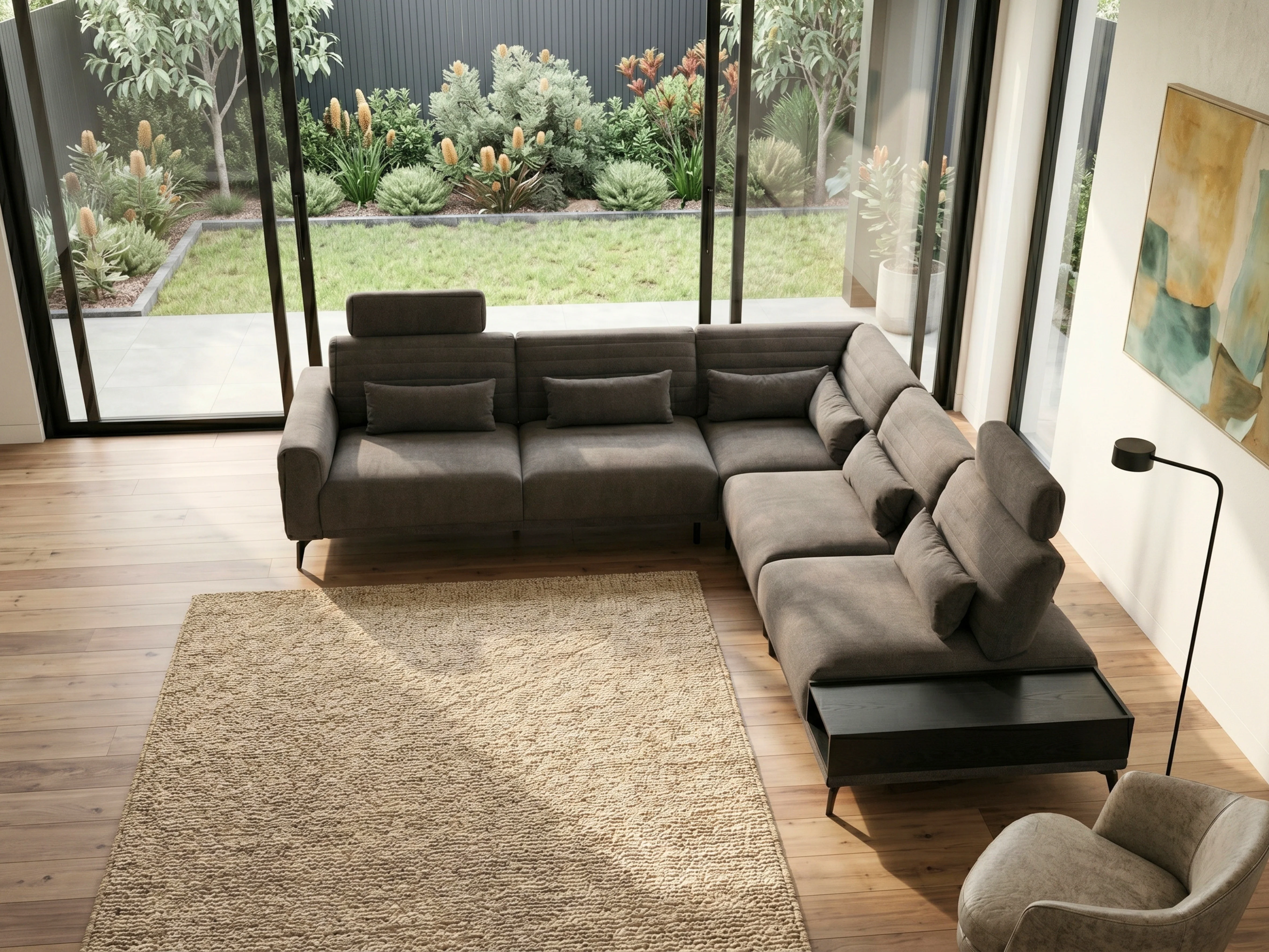 Glamour Upholstered Fabric Sectional Lounge ā Modern L-Shape Sofa with Headrests - Image 3