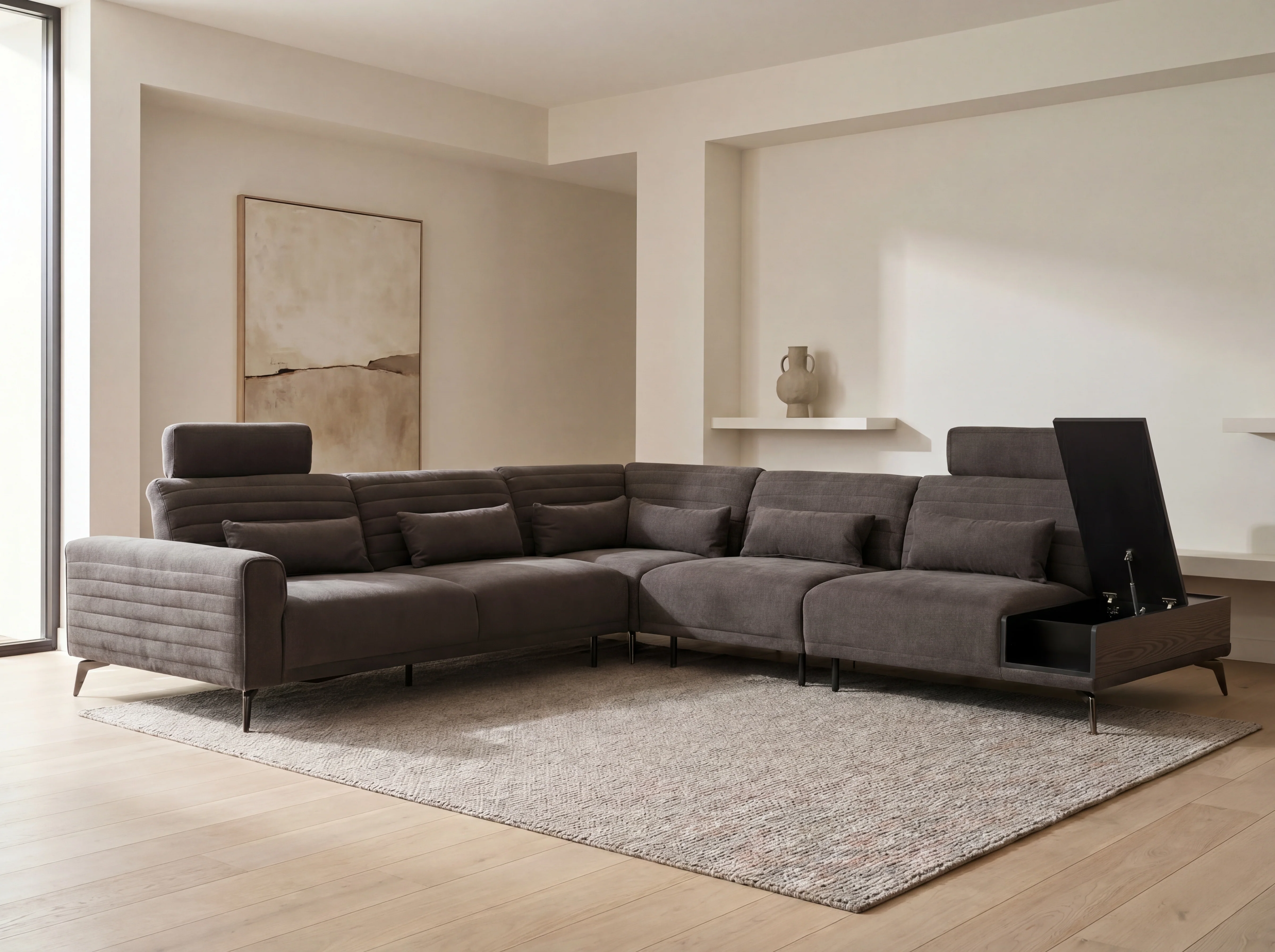 Glamour Upholstered Fabric Sectional Lounge ā Modern L-Shape Sofa with Headrests - Image 5