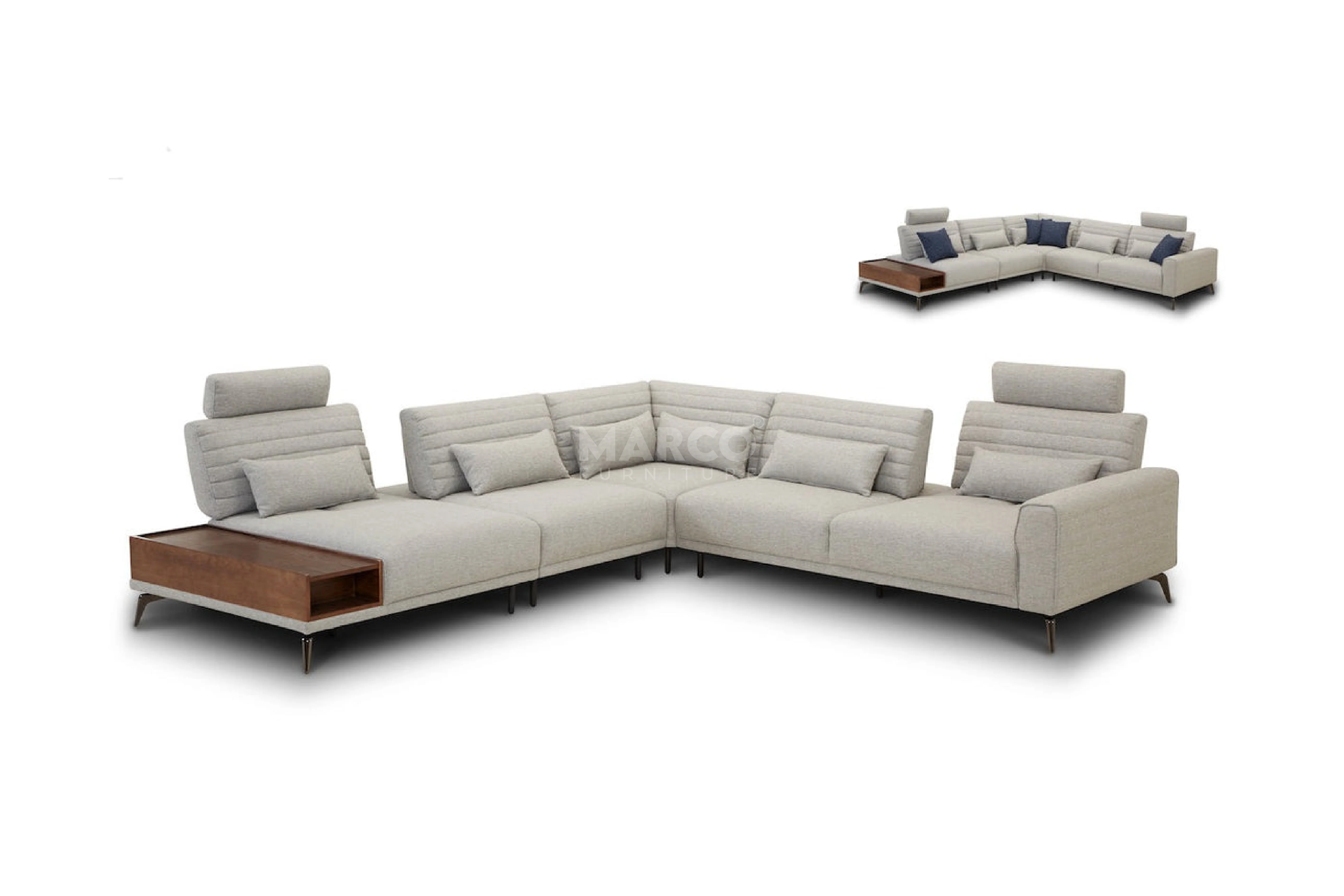 Glamour Upholstered Fabric Sectional Lounge ā Modern L-Shape Sofa with Headrests - Image 9