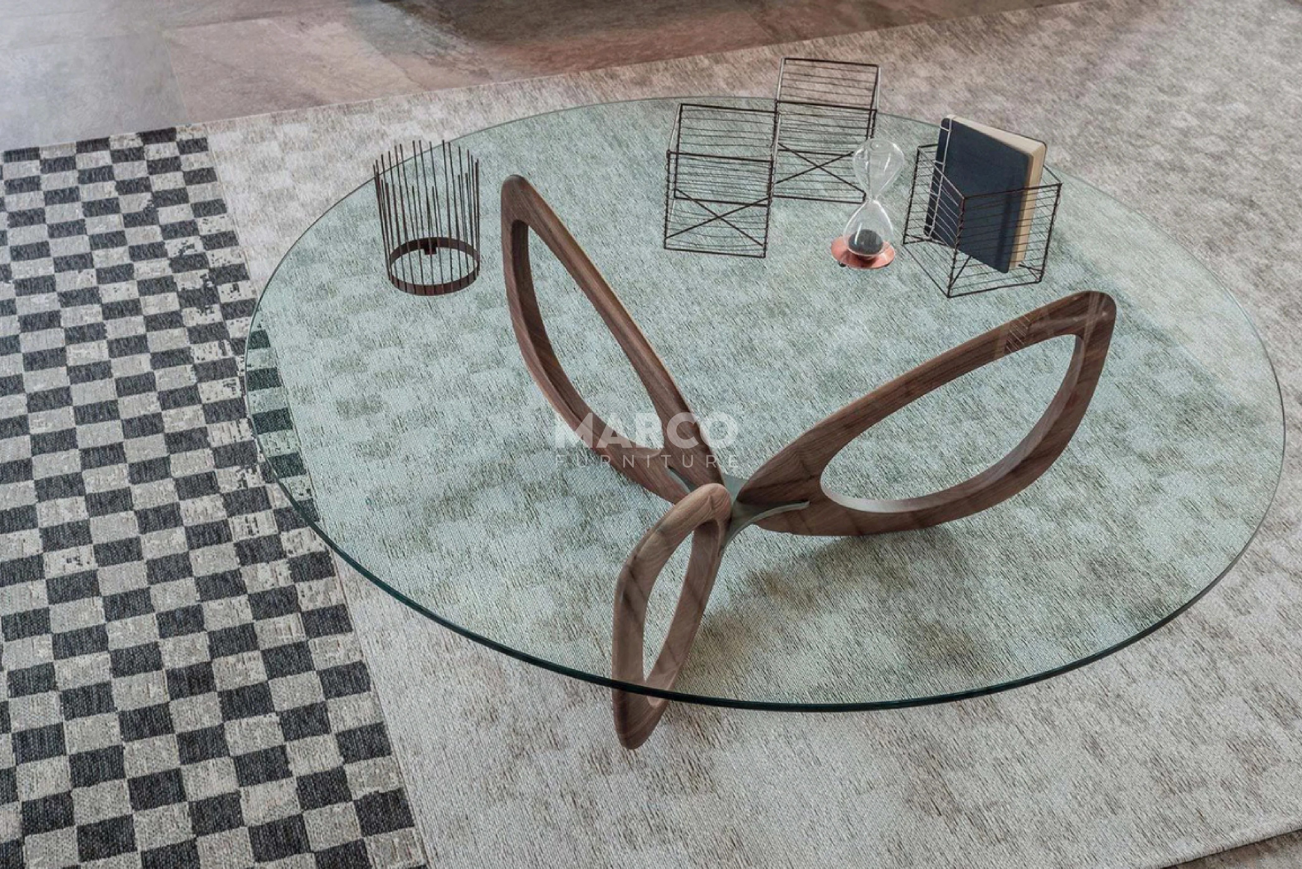 Gucci Modern Glass Coffee Table (Walnut) with Tempered Glass Top and Solid Ash Wood Base - Image 5