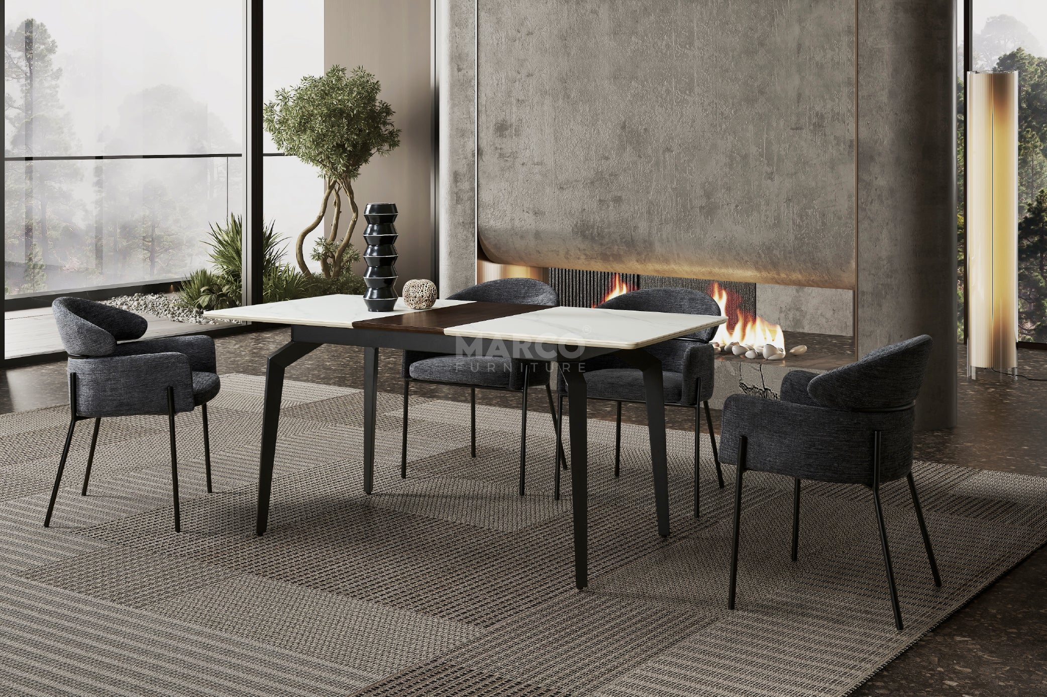Hallie Textured Fabric Dining Chair with Black Metal Legs - Image 11
