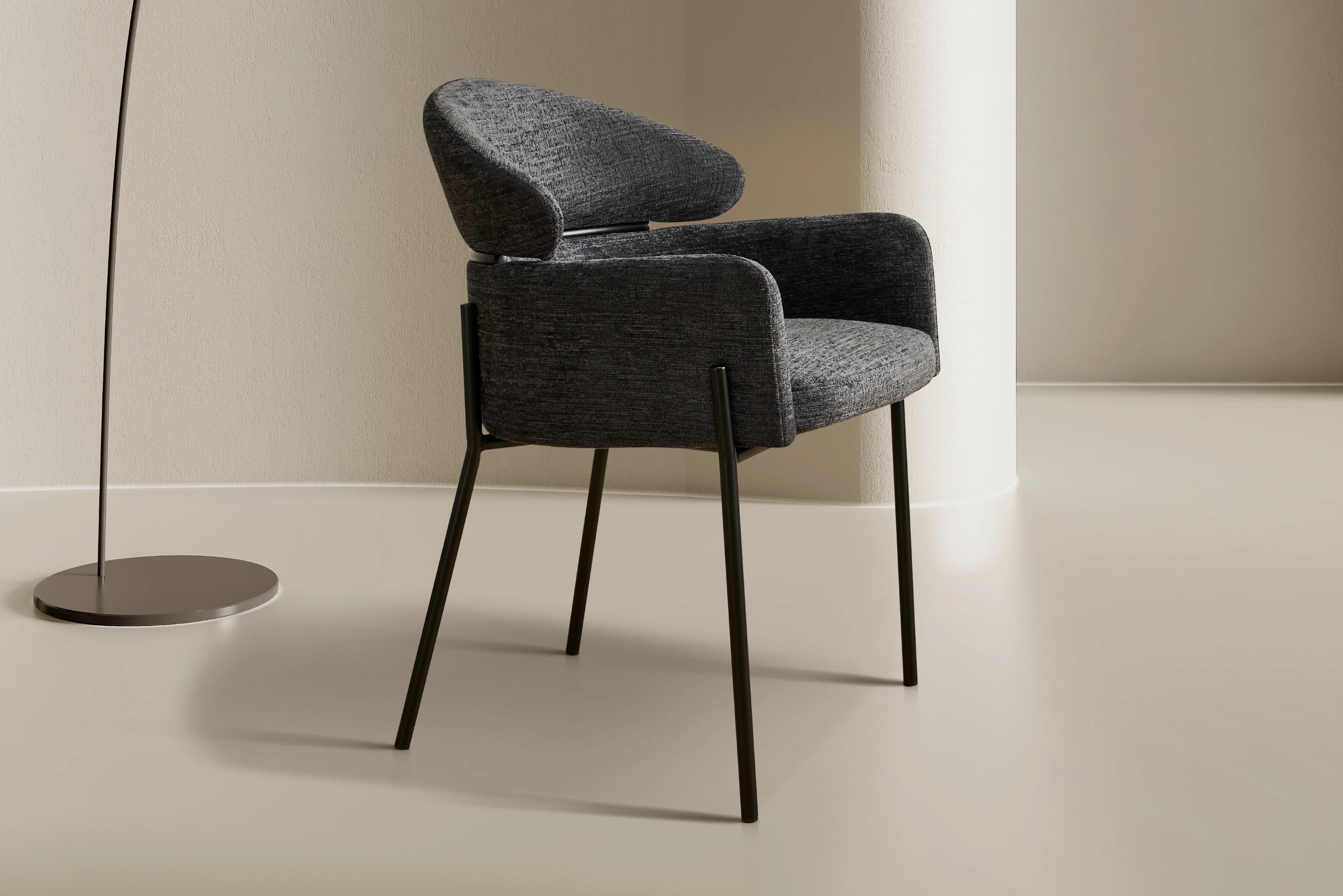 Hallie Textured Fabric Dining Chair with Black Metal Legs - Image 4