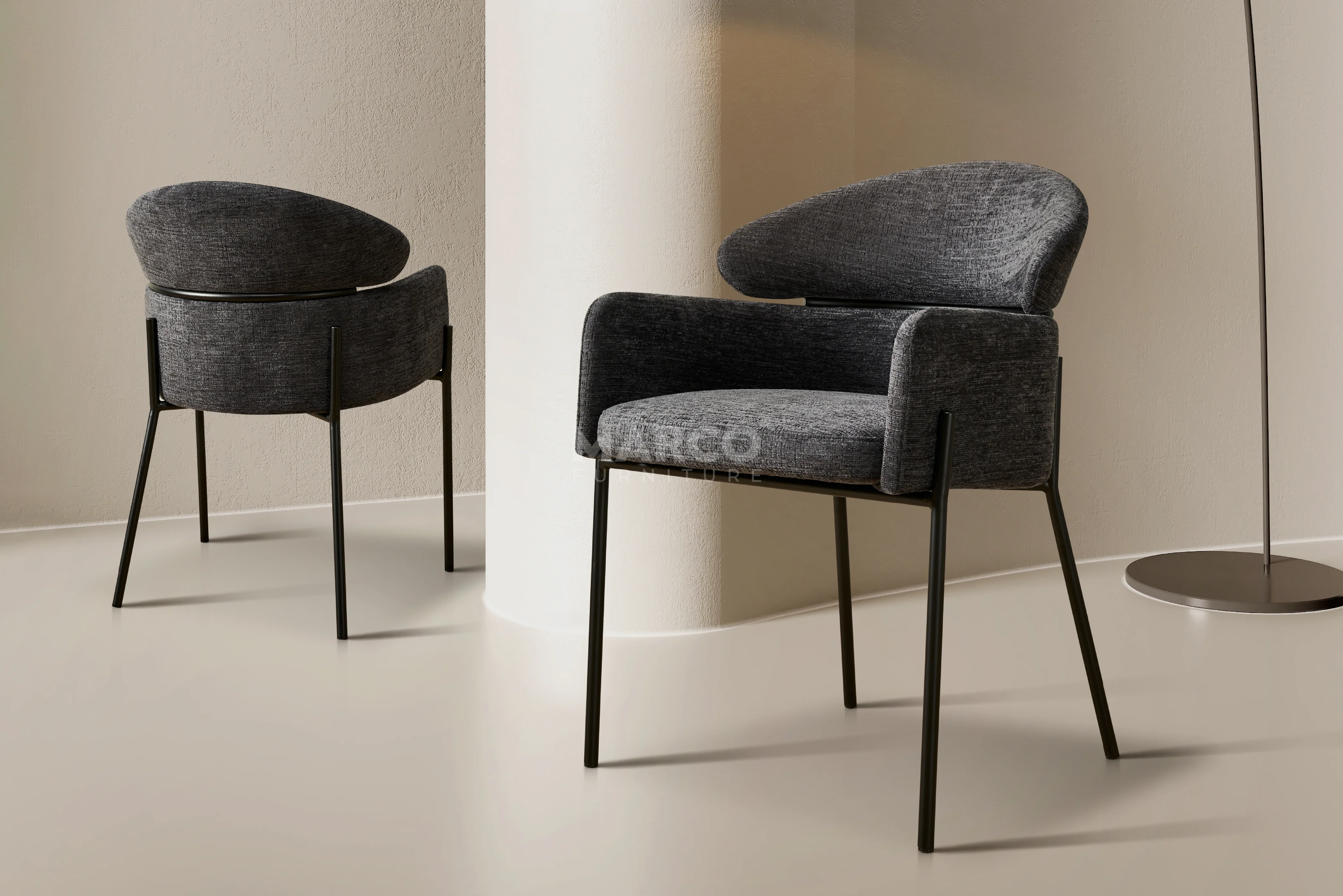 Hallie Textured Fabric Dining Chair with Black Metal Legs - Image 5