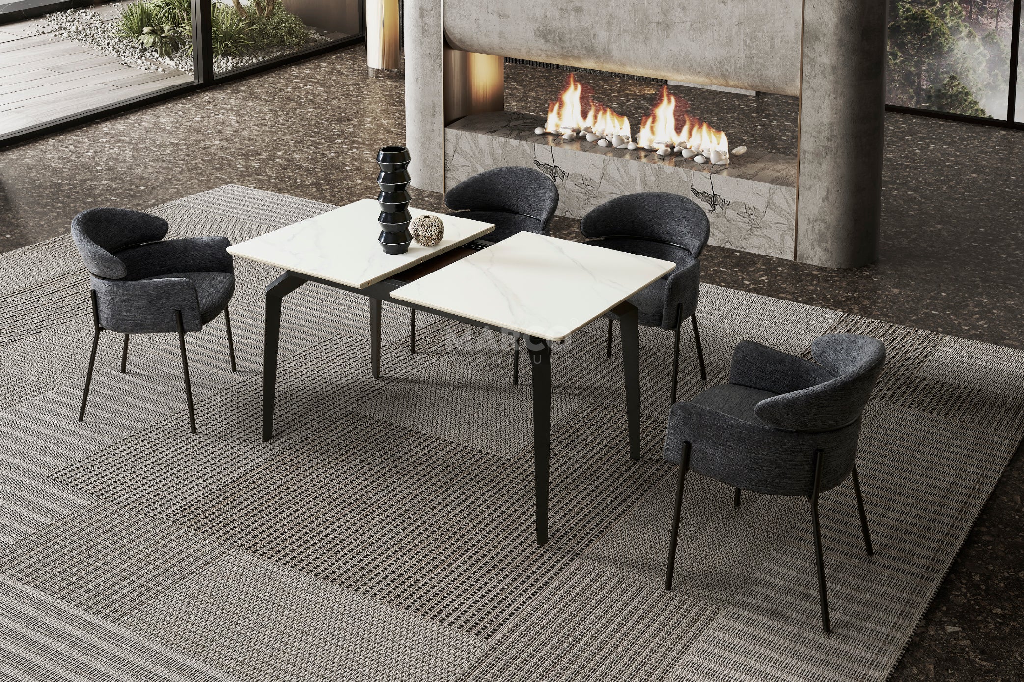 Hallie Textured Fabric Dining Chair with Black Metal Legs - Image 8
