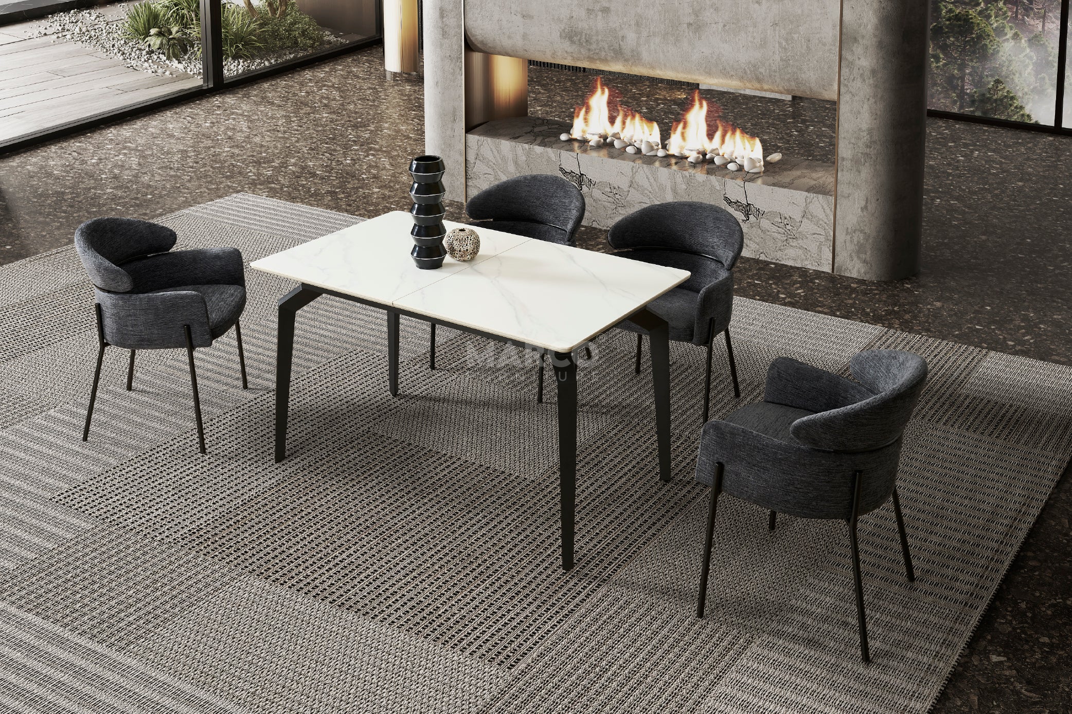 Hallie Textured Fabric Dining Chair with Black Metal Legs - Image 9