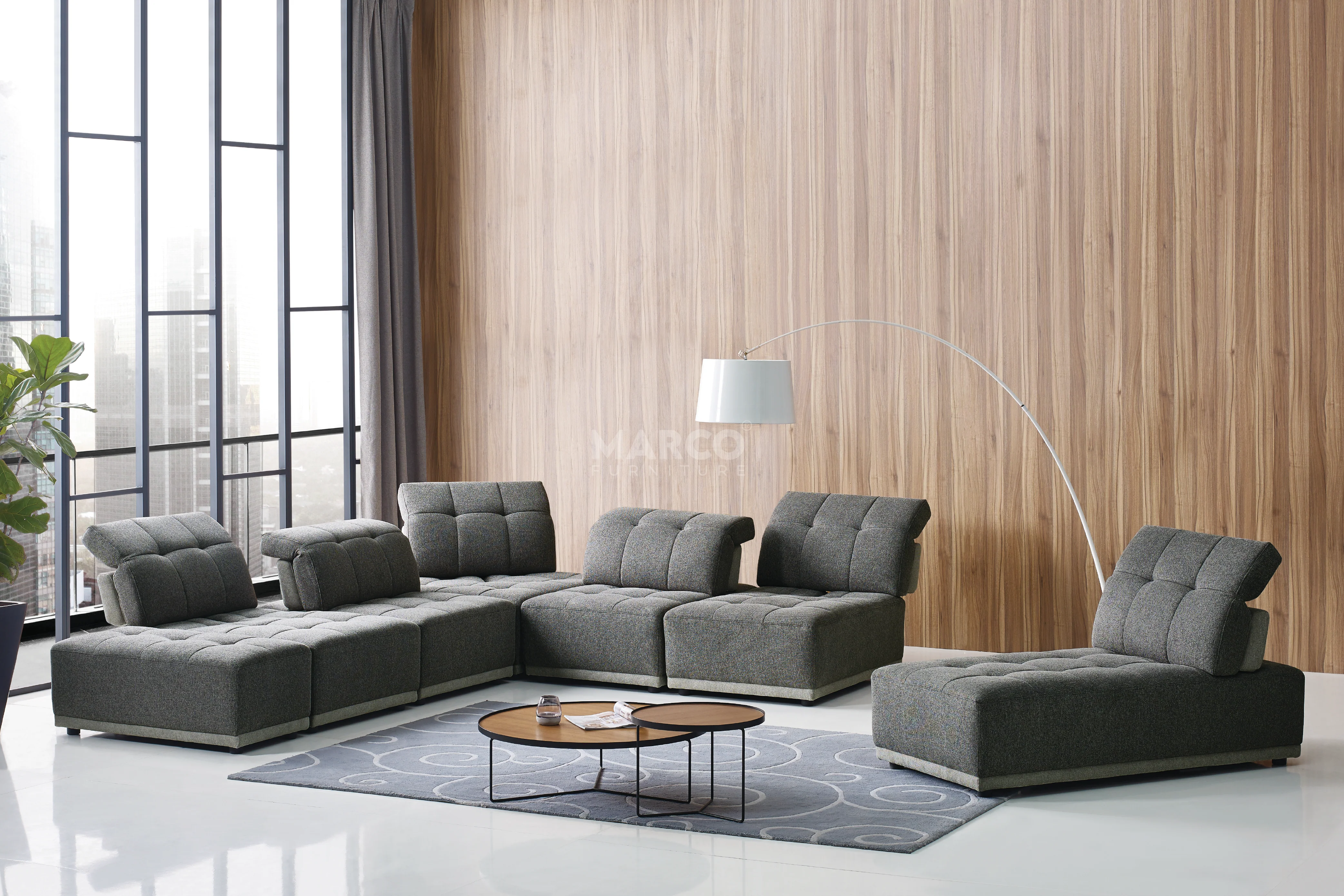 Hawaii Woven Fabric Modular Sofa Lounge with Chaise & Ottoman - Image 3