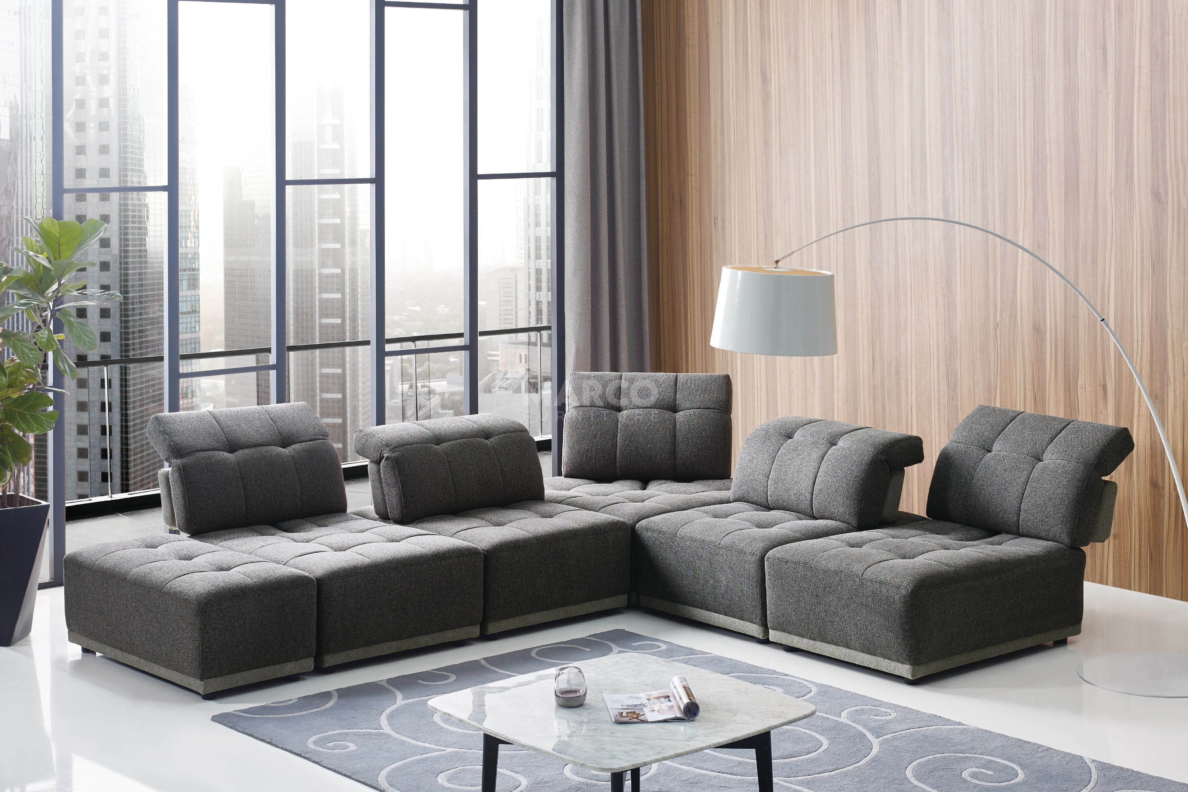 Hawaii Woven Fabric Modular Sofa Lounge with Chaise & Ottoman - Image 4