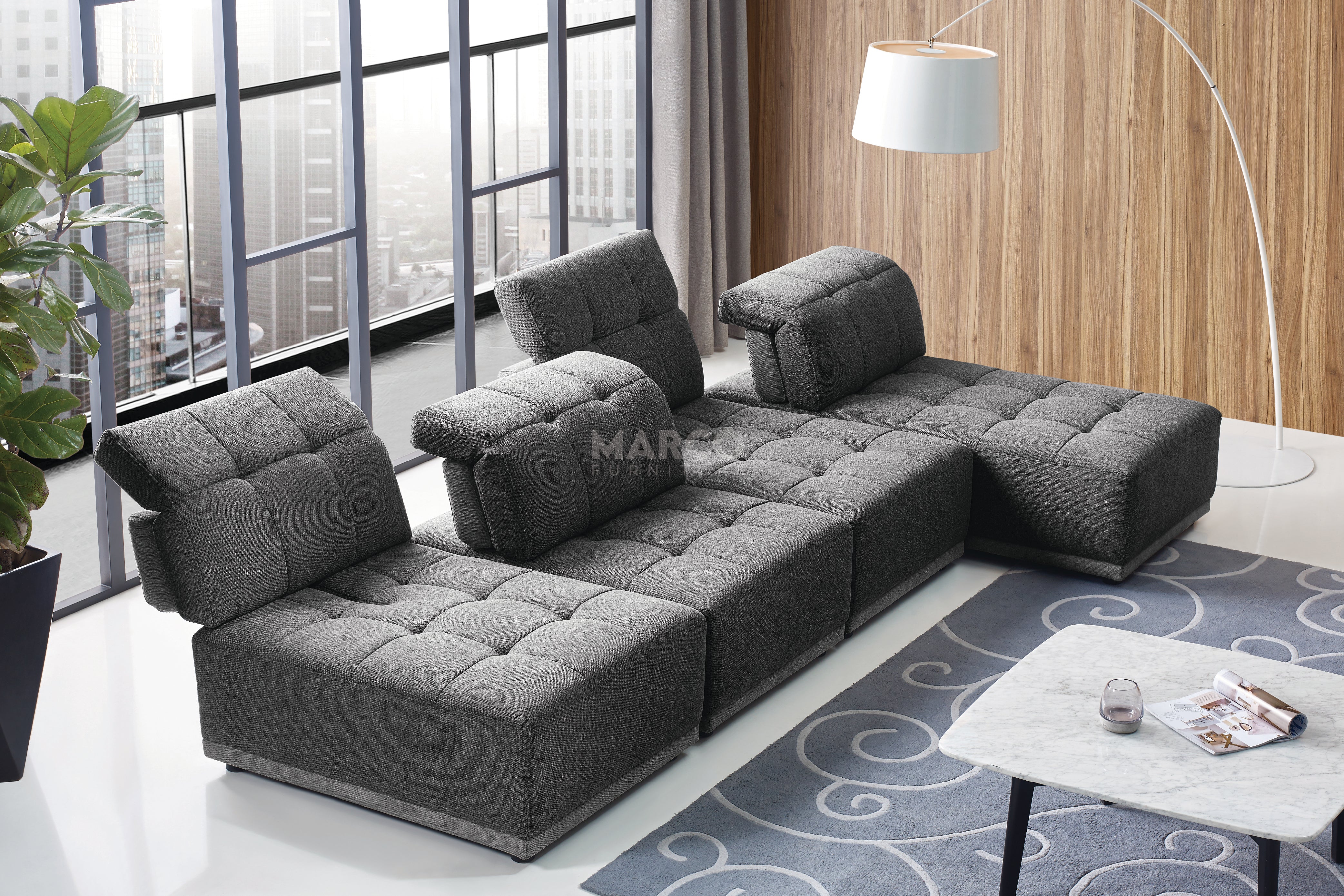 Hawaii Woven Fabric Modular Sofa Lounge with Chaise & Ottoman - Image 5