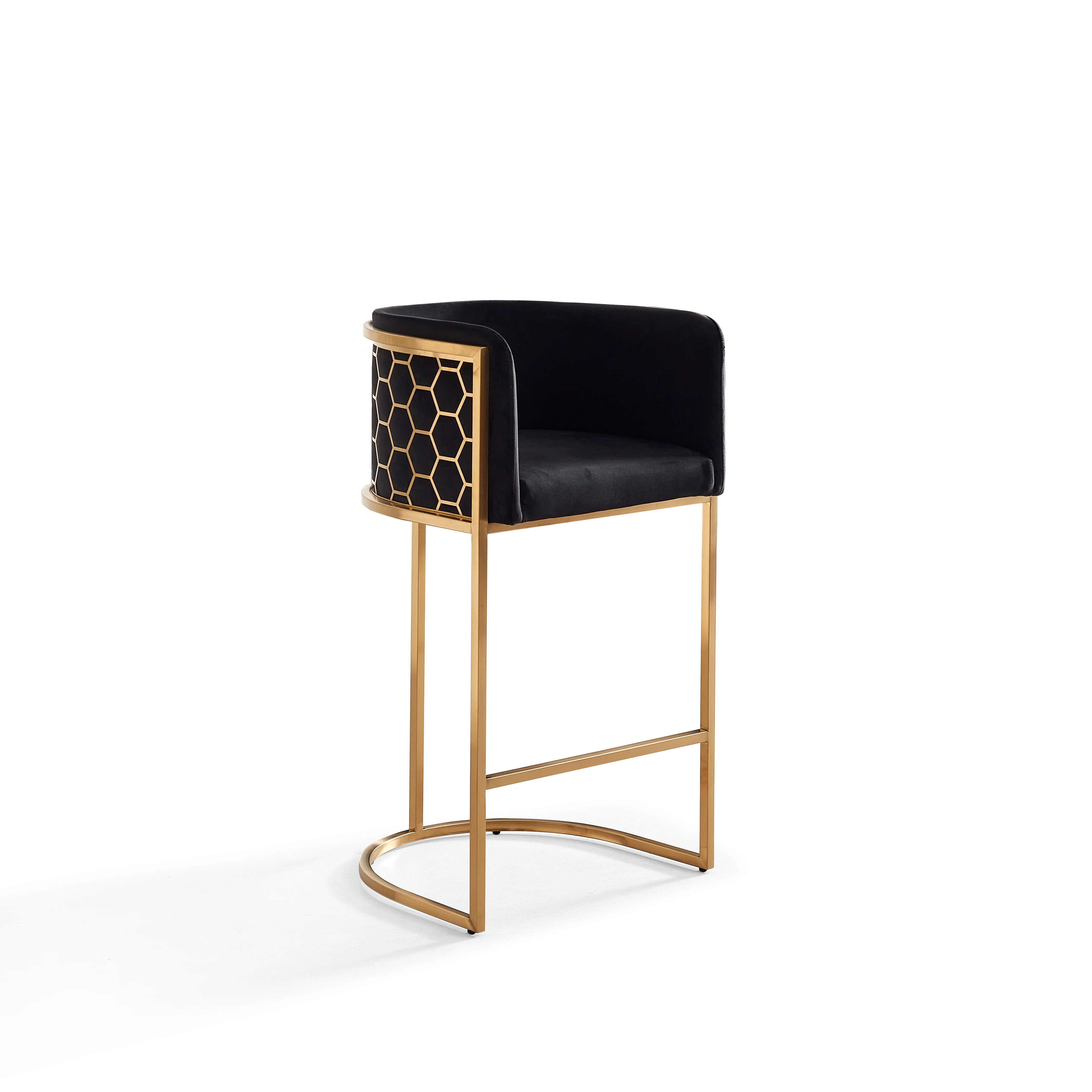 Honeycomb Bar Stool Black Velvet Upholstery - Image 10