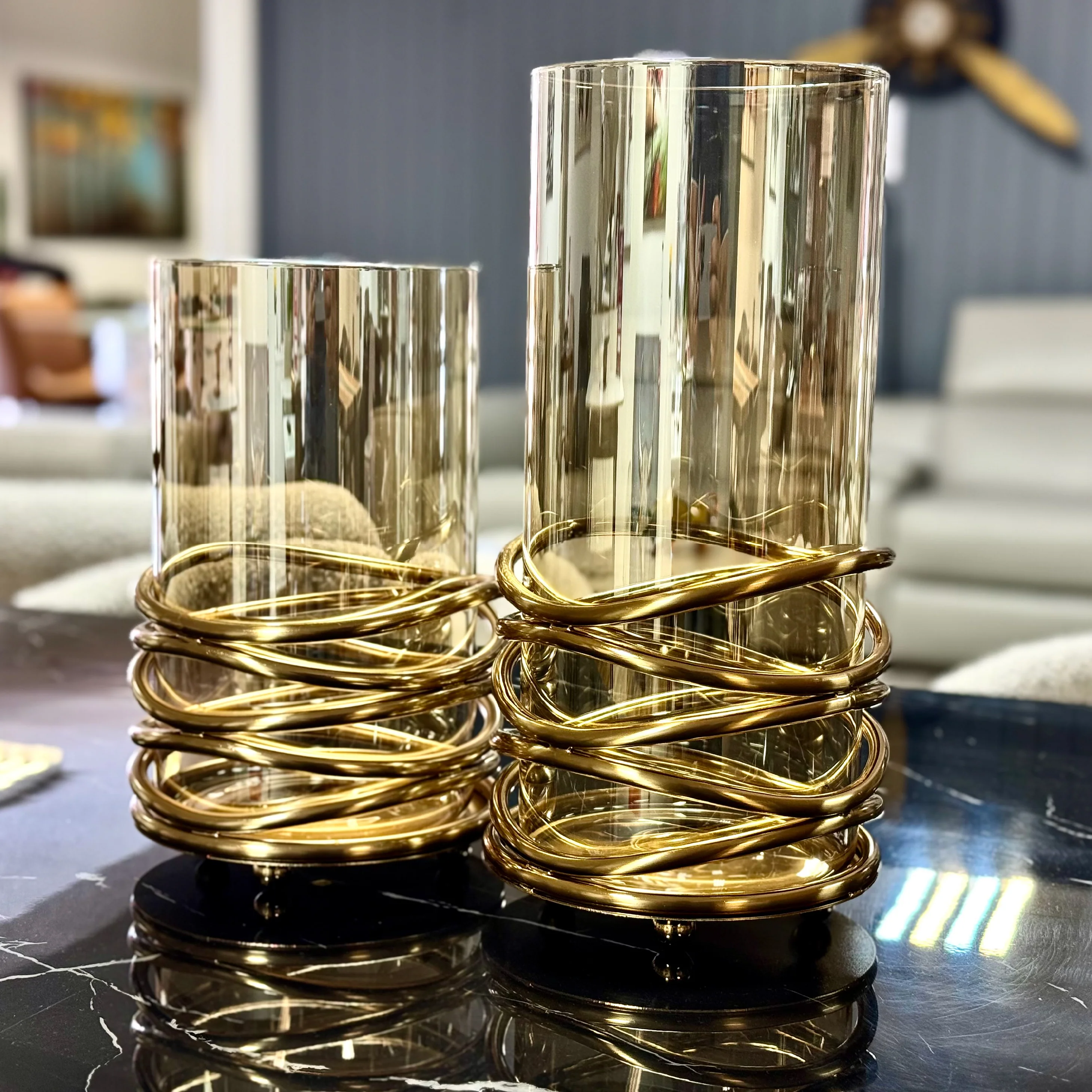 Hurricane Gold Coiled Wrap Decorative Glass Vase (Set of 2) - Image 3