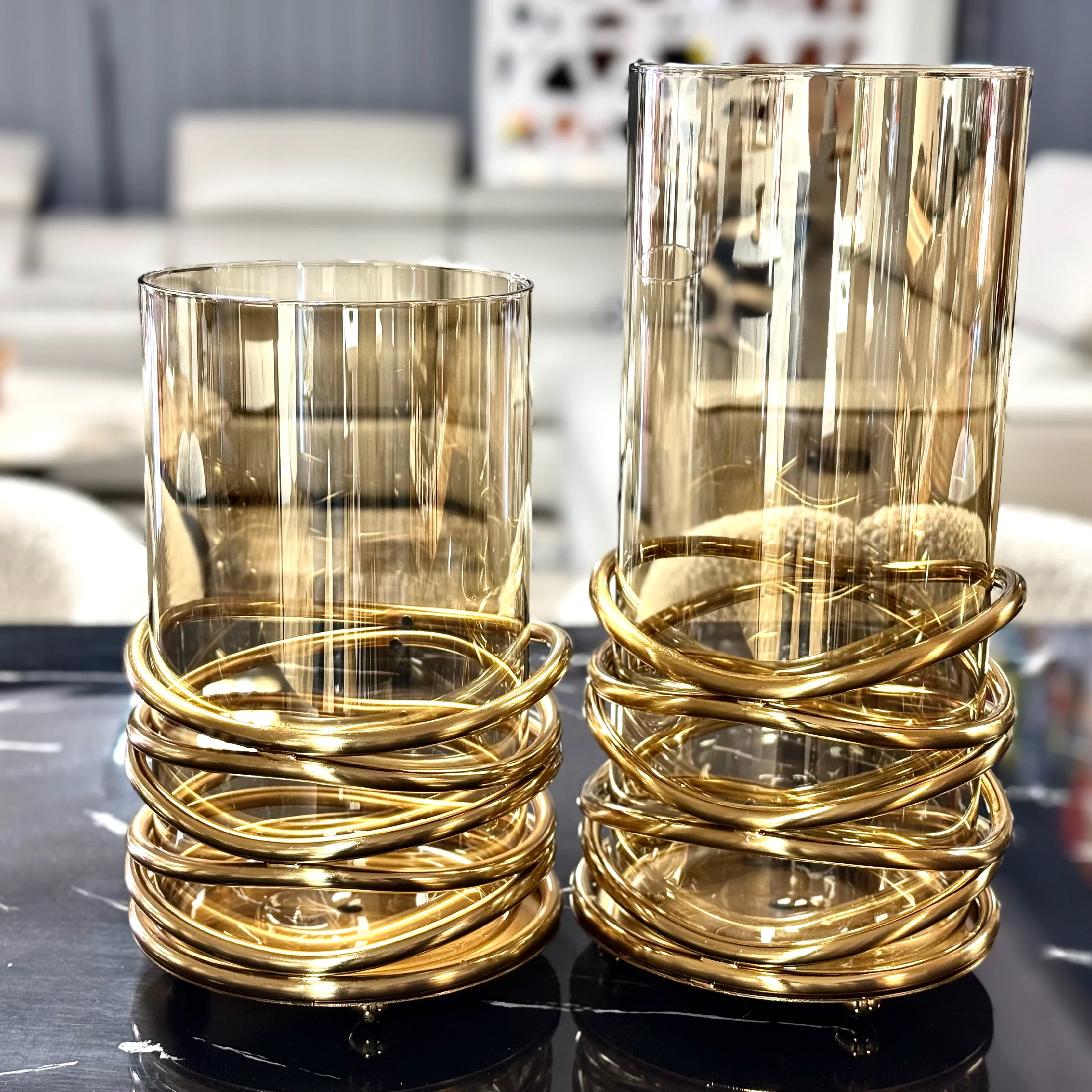 Hurricane Gold Coiled Wrap Decorative Glass Vase (Set of 2) - Image 5